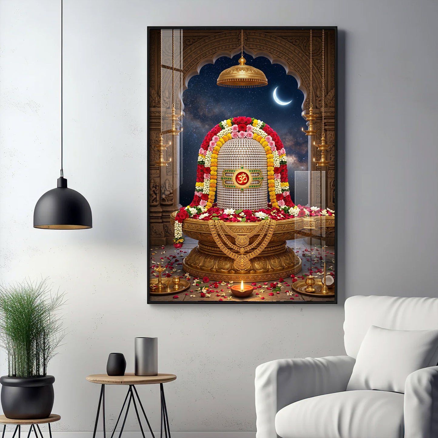 Lord Shiva Lingam Glass Finish Vertical Wall Art