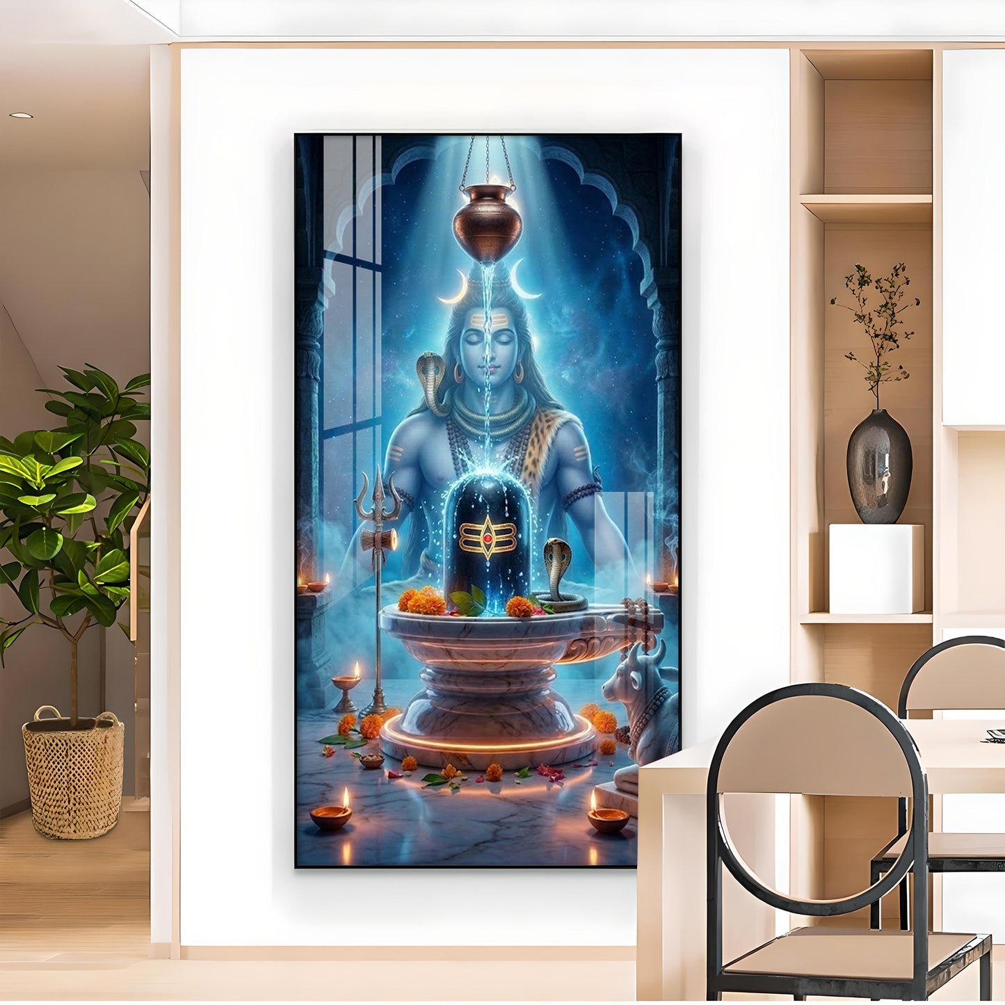Lord Shiv Bhagwan Glass Finish Vertical Wall Art