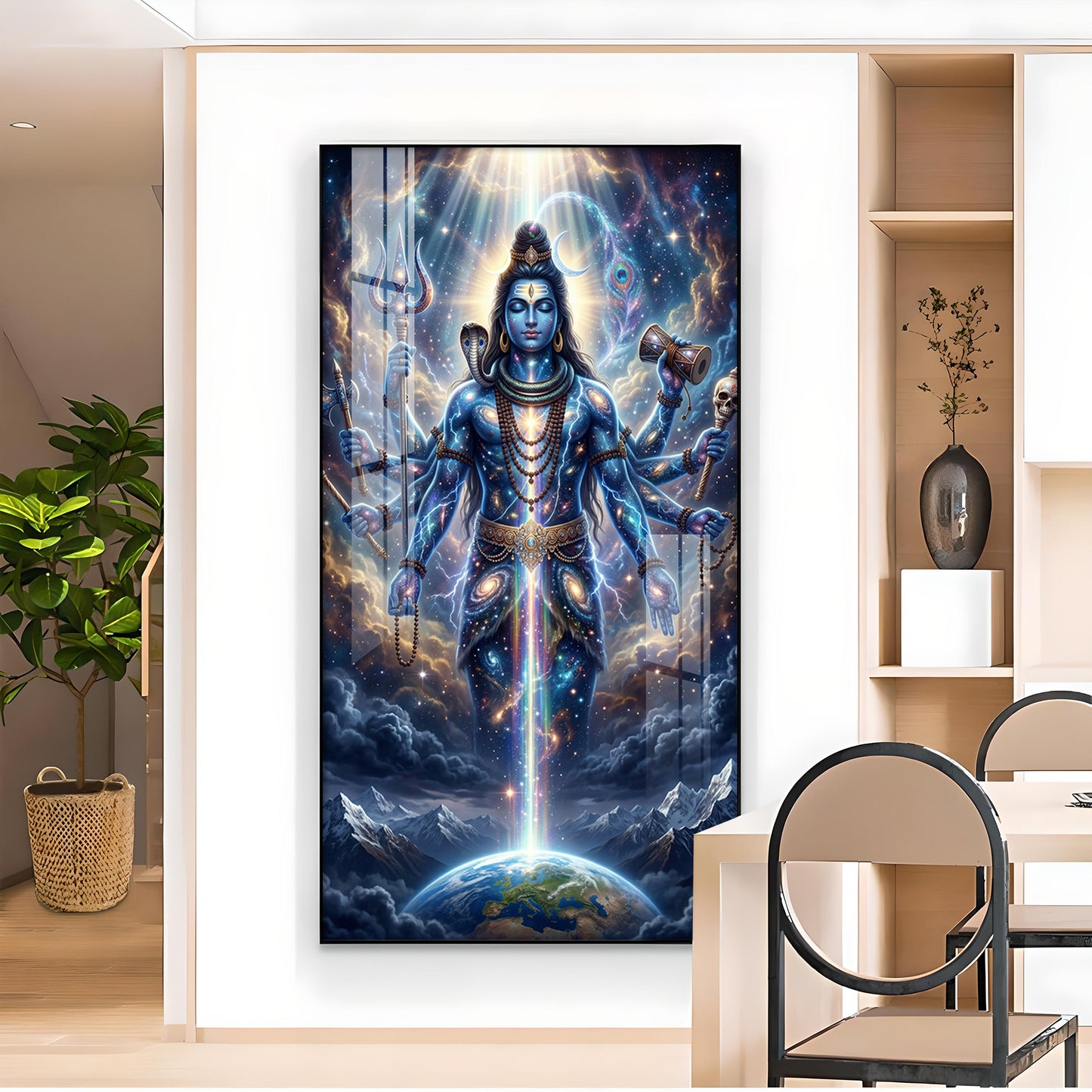 Lord Shiva and Cosmic Energy Glass Finish Vertical Wall Art