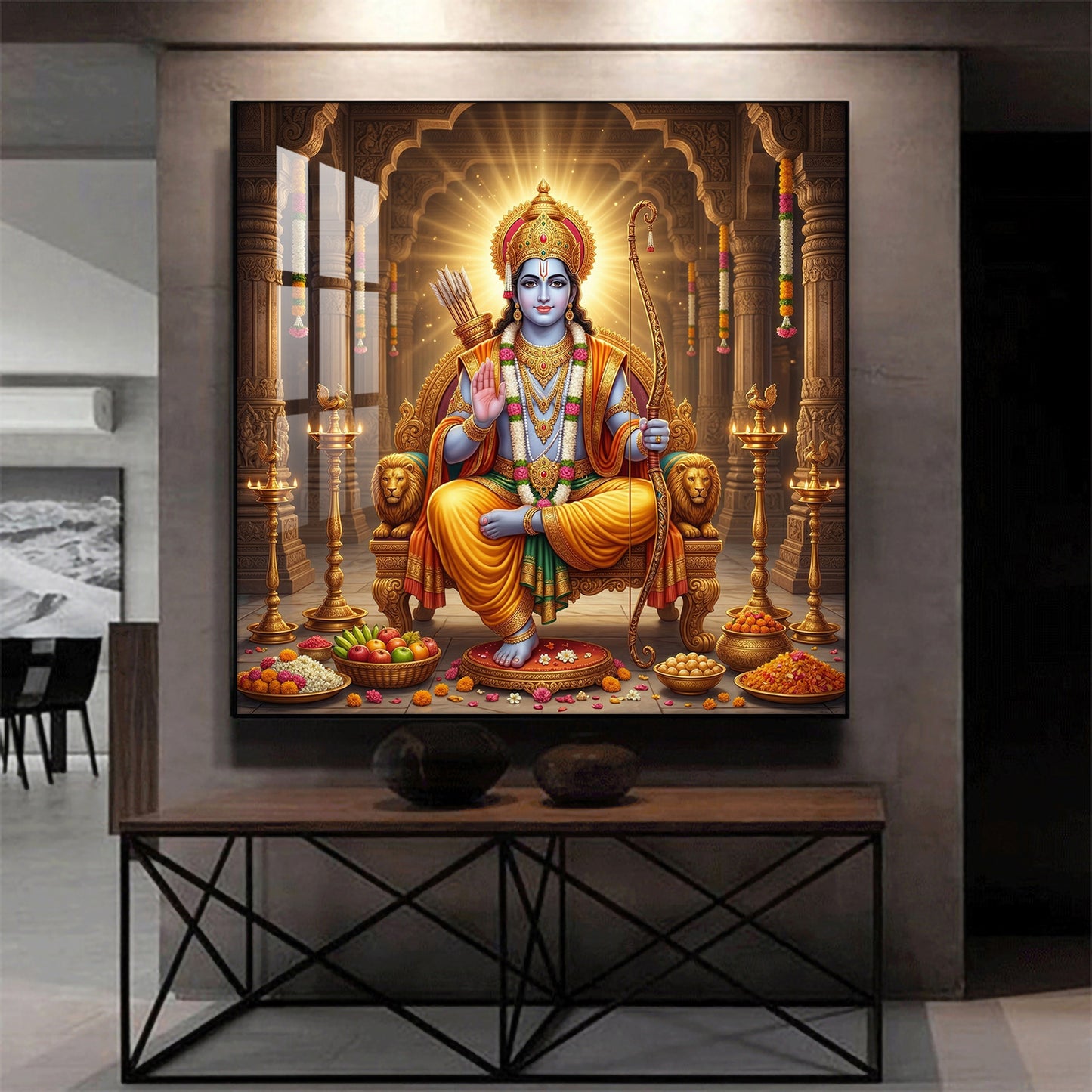 Lord Shri Ram Glass Finish Square Wall Art