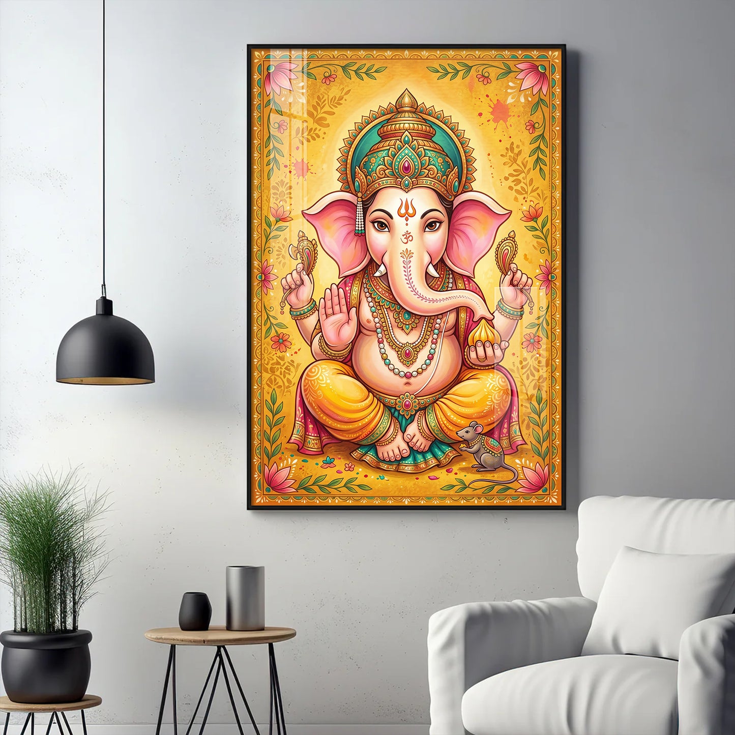 Shree Ganesh Bhagwan Glass Finish Vertical Wall Art