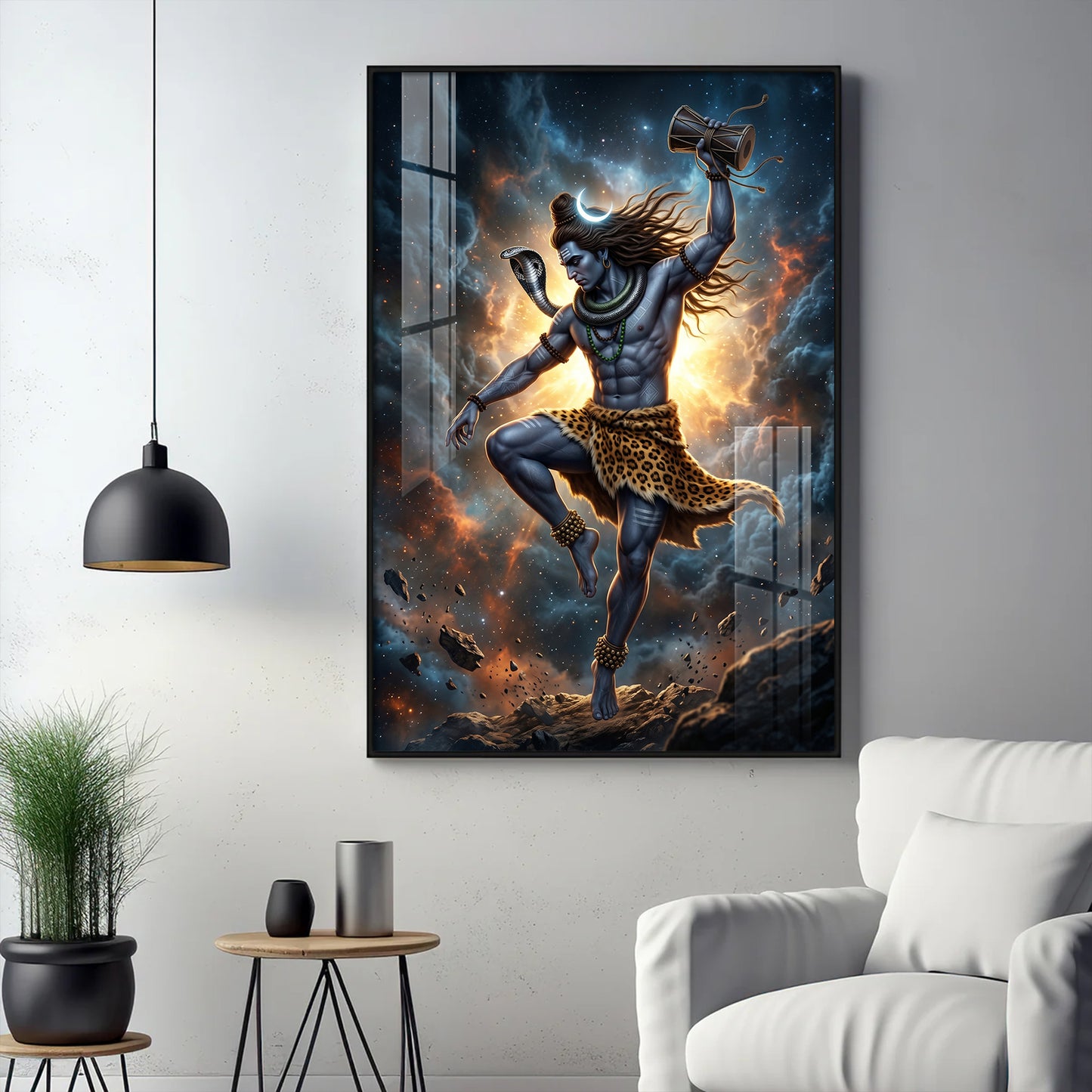 Mahadev In His Tandava Pose Glass Finish Vertical Wall Art