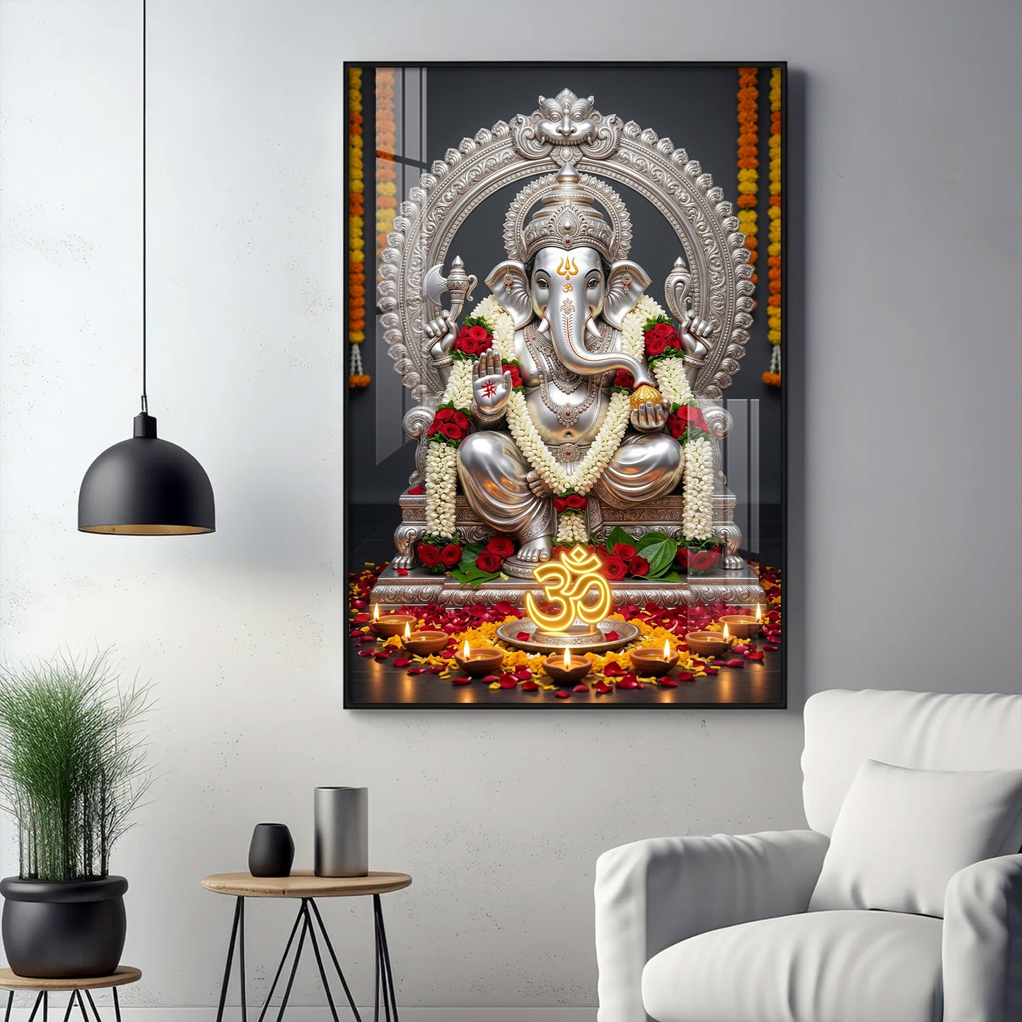 Hindu Deity Lord Ganesha Glass Finish Vertical Wall Art