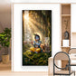 Lord Krishna Playing Flute In Garden Glass Finish Vertical Wall Art