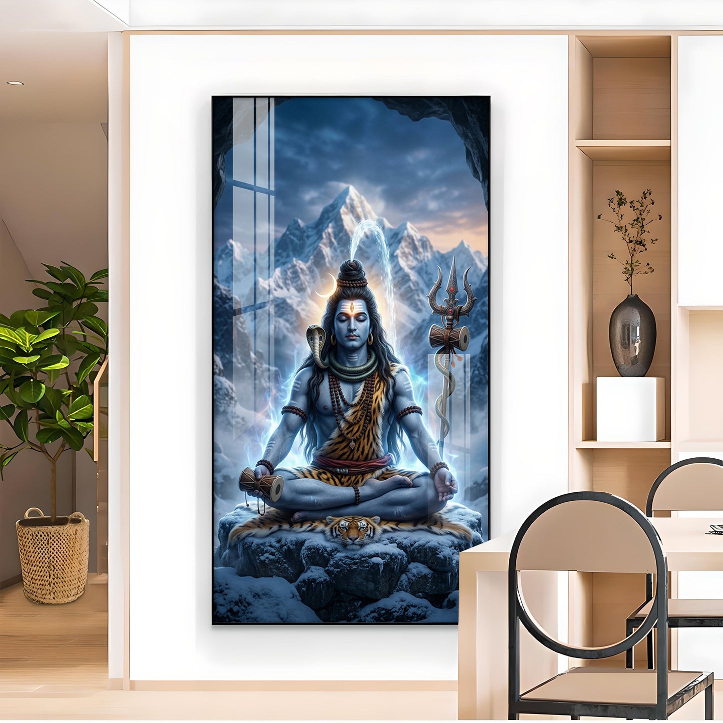 Hindu lord Shiv Glass Finish Vertical Wall Art