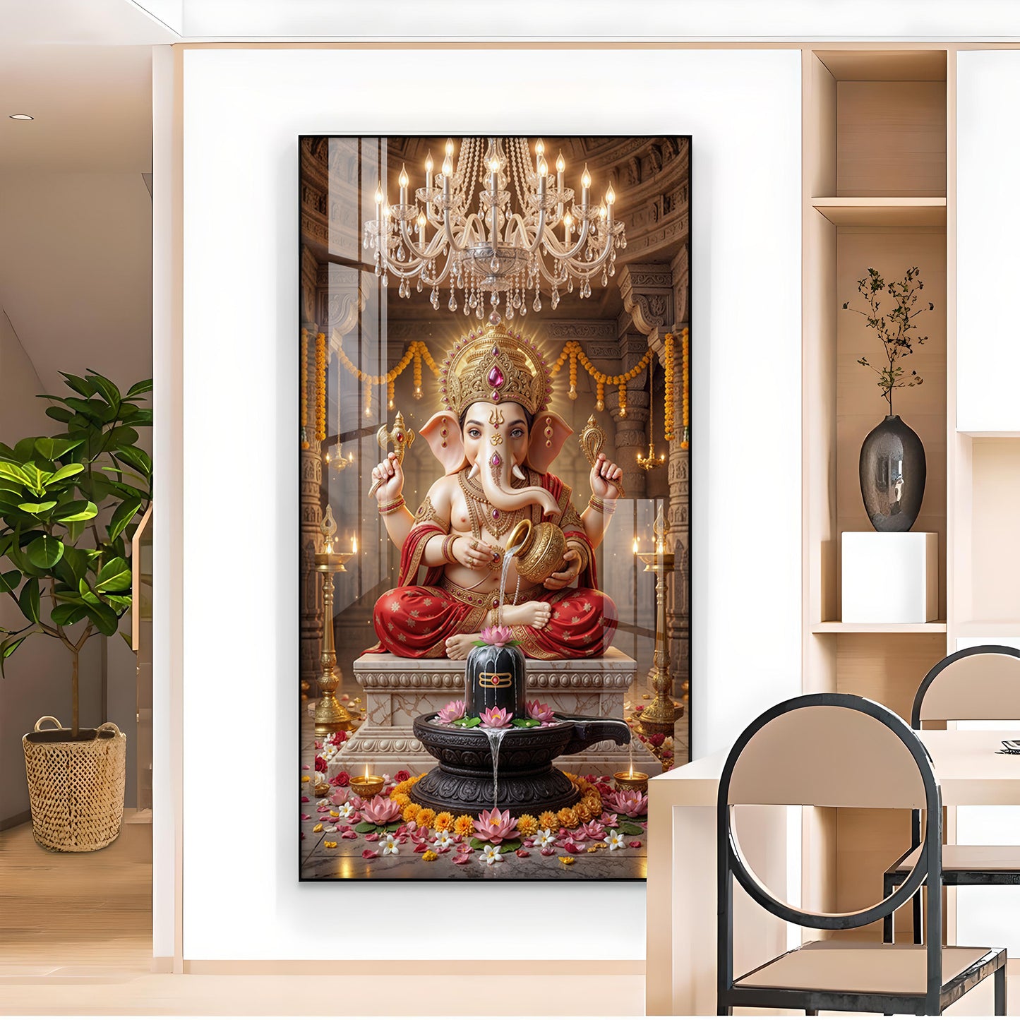 Ganpati Bappa Glass Finish Vertical Wall Art