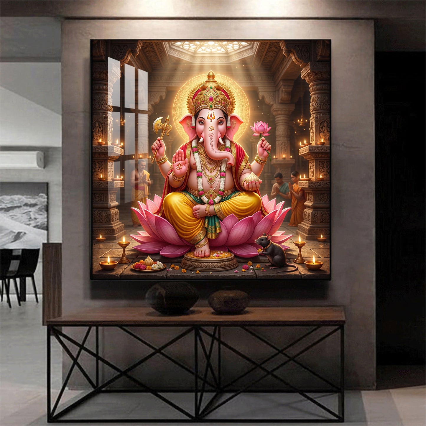 Ganapathi Glass Finish Square Wall Art