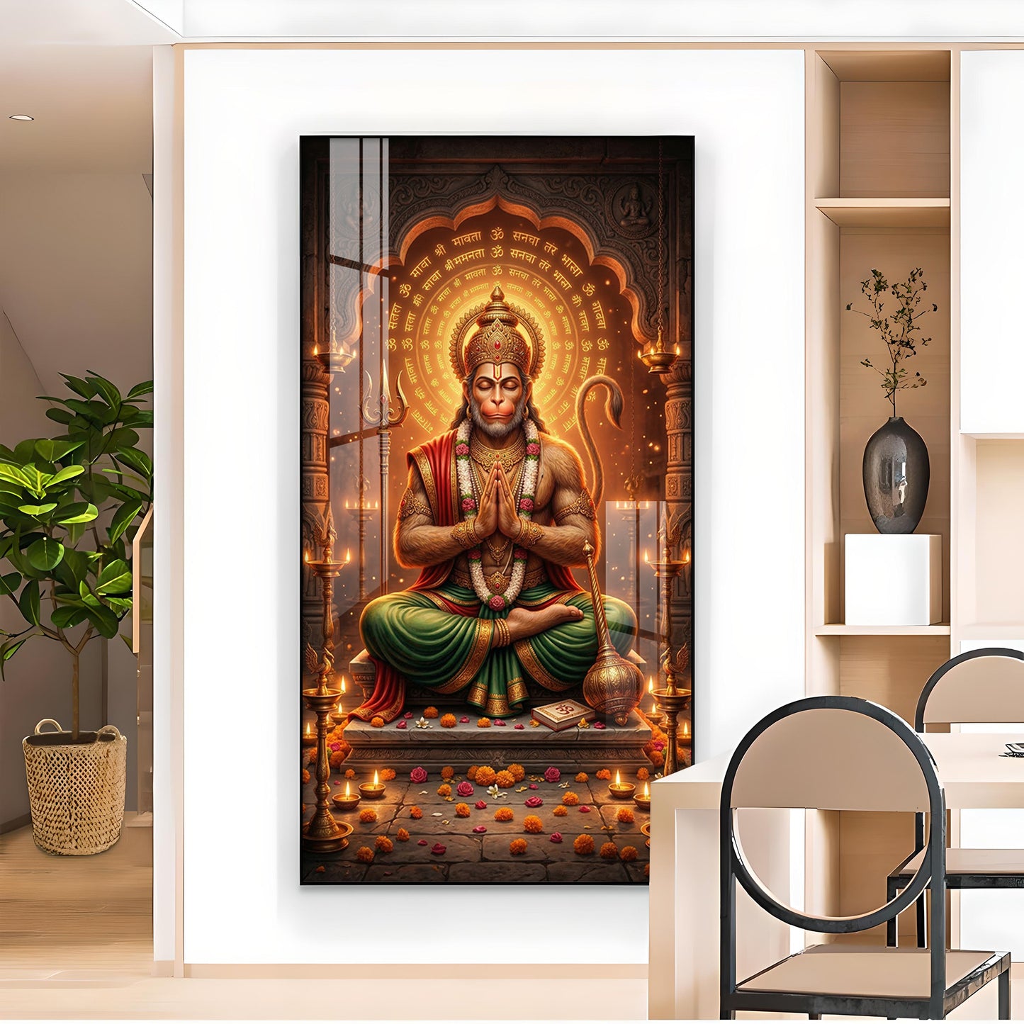 Hindu God Hanuman Ji Glass Finish Vertical Wall Art