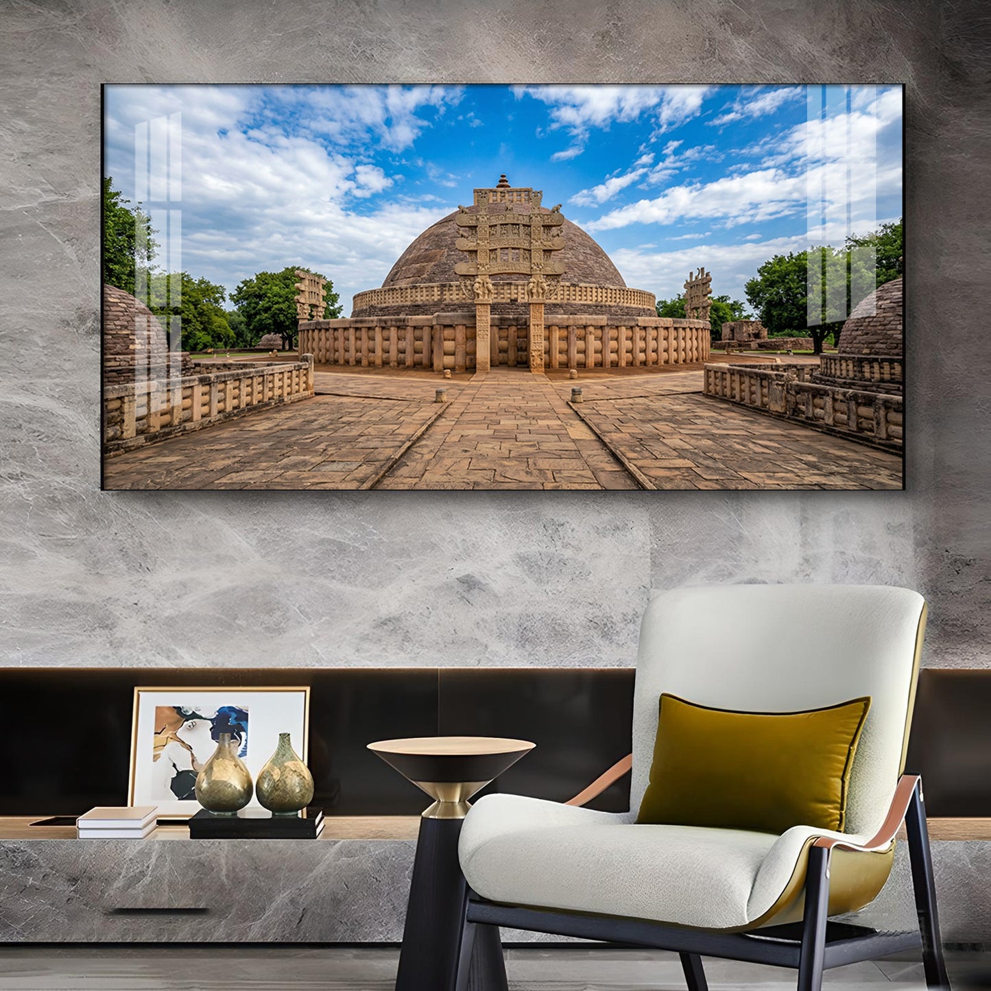 Stupa at Sanchi Glass Finish Horizontal Wall Art
