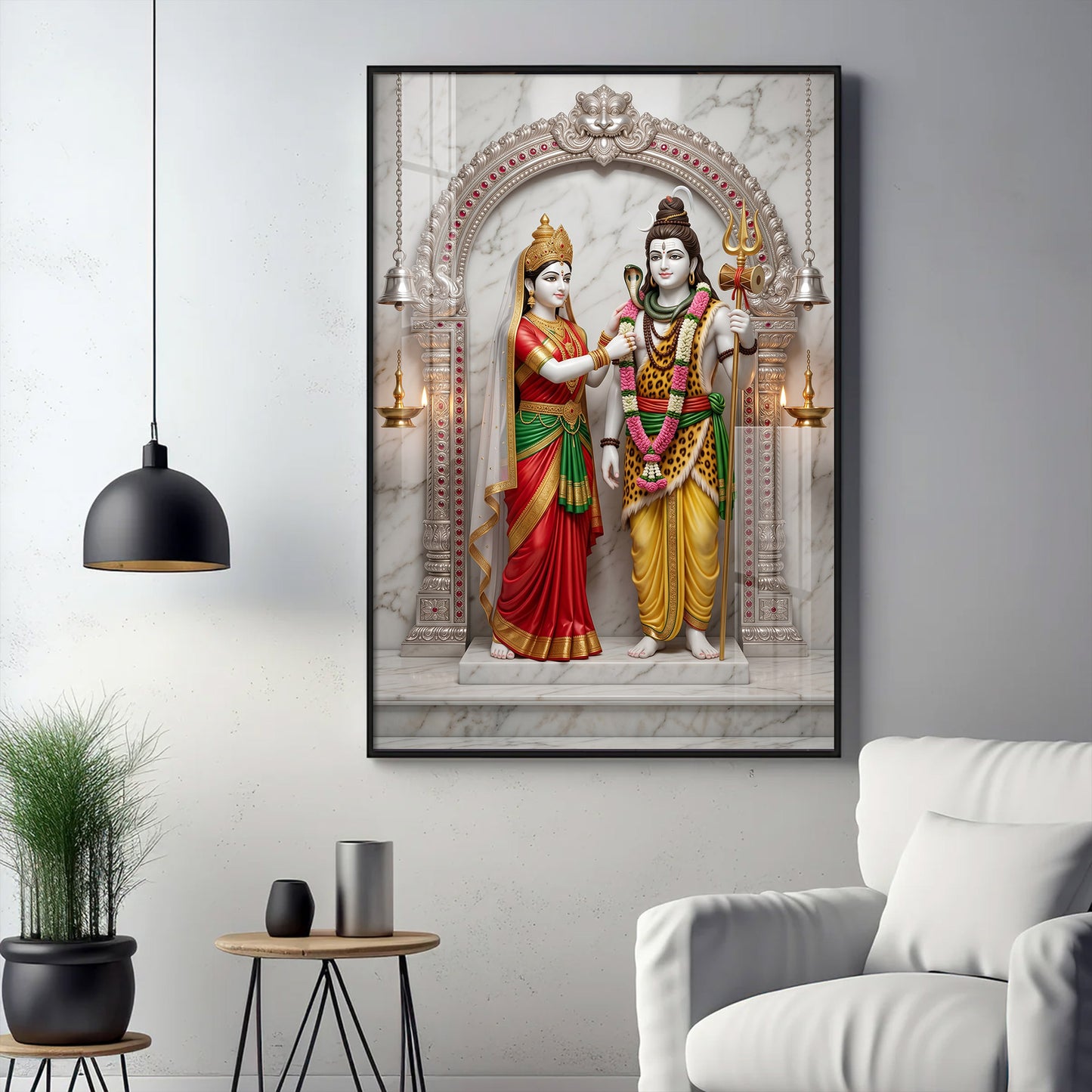 Lord Shiva & Goddess Parvati Glass Finish Vertical Wall Art