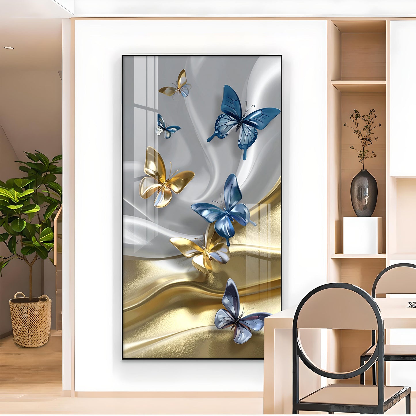 Radiant Butterfly Dance Glass Finish Vertical Wall Art
