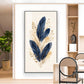 Blue & Metallic Gold Feathers Glass Finish Vertical Wall Art