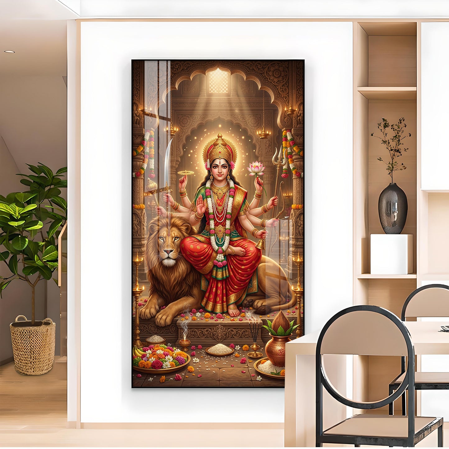 Durga Maa Glass Finish Vertical Wall Art