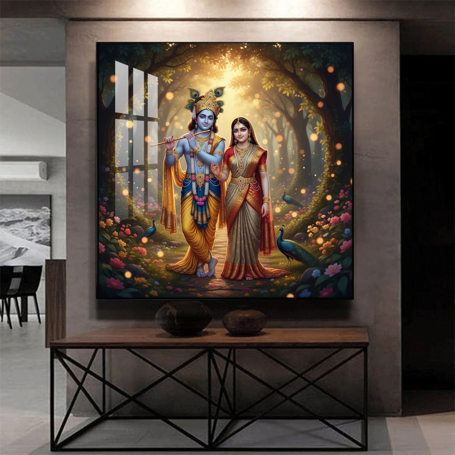 Jai Shree Radhe Krishna Glass Finish Square Wall Art