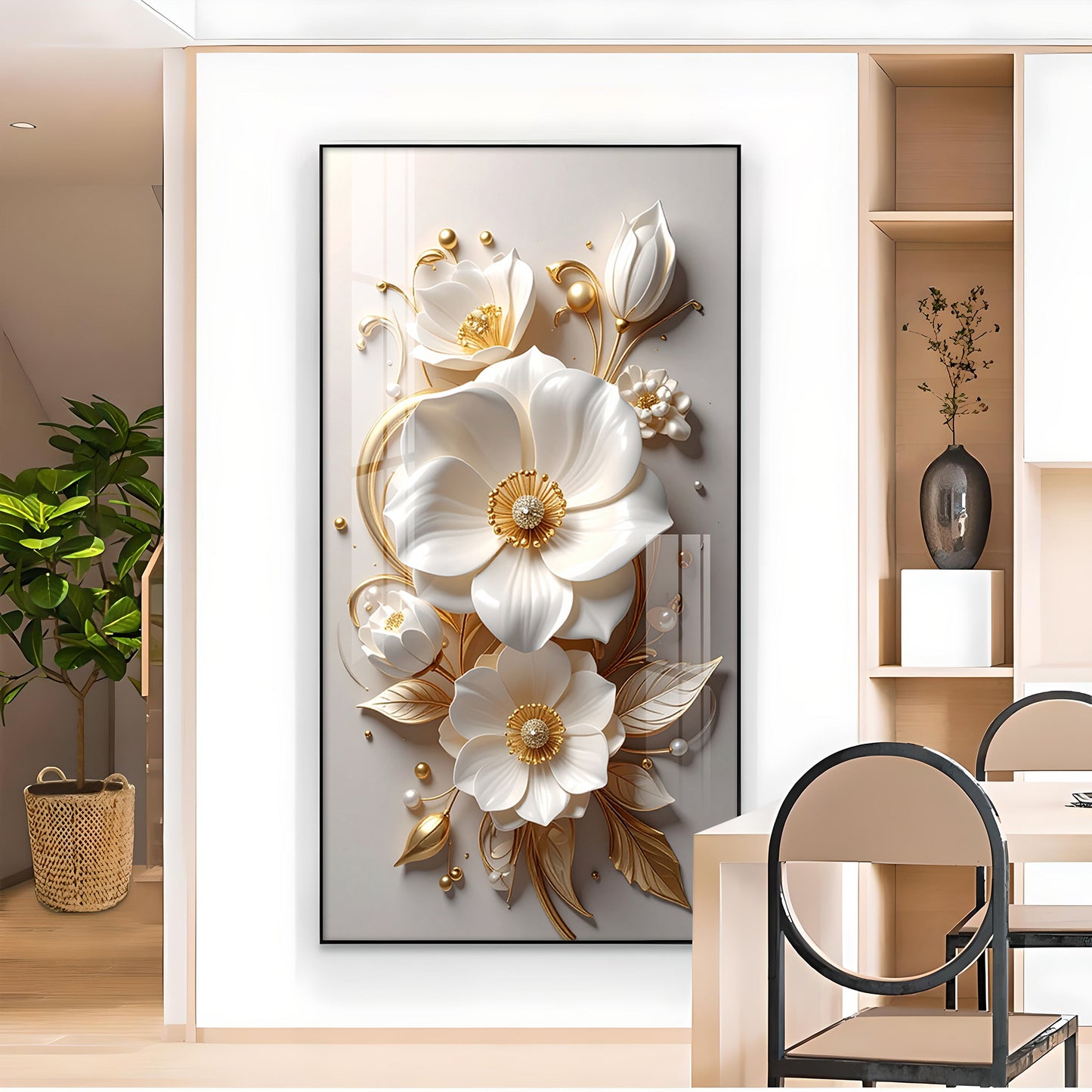 Luxe Petal Harmony Glass Finish Vertical Wall Art