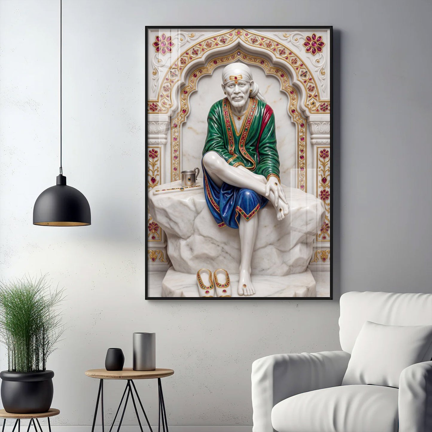 Lord Sai Baba Glass Finish Vertical Wall Art