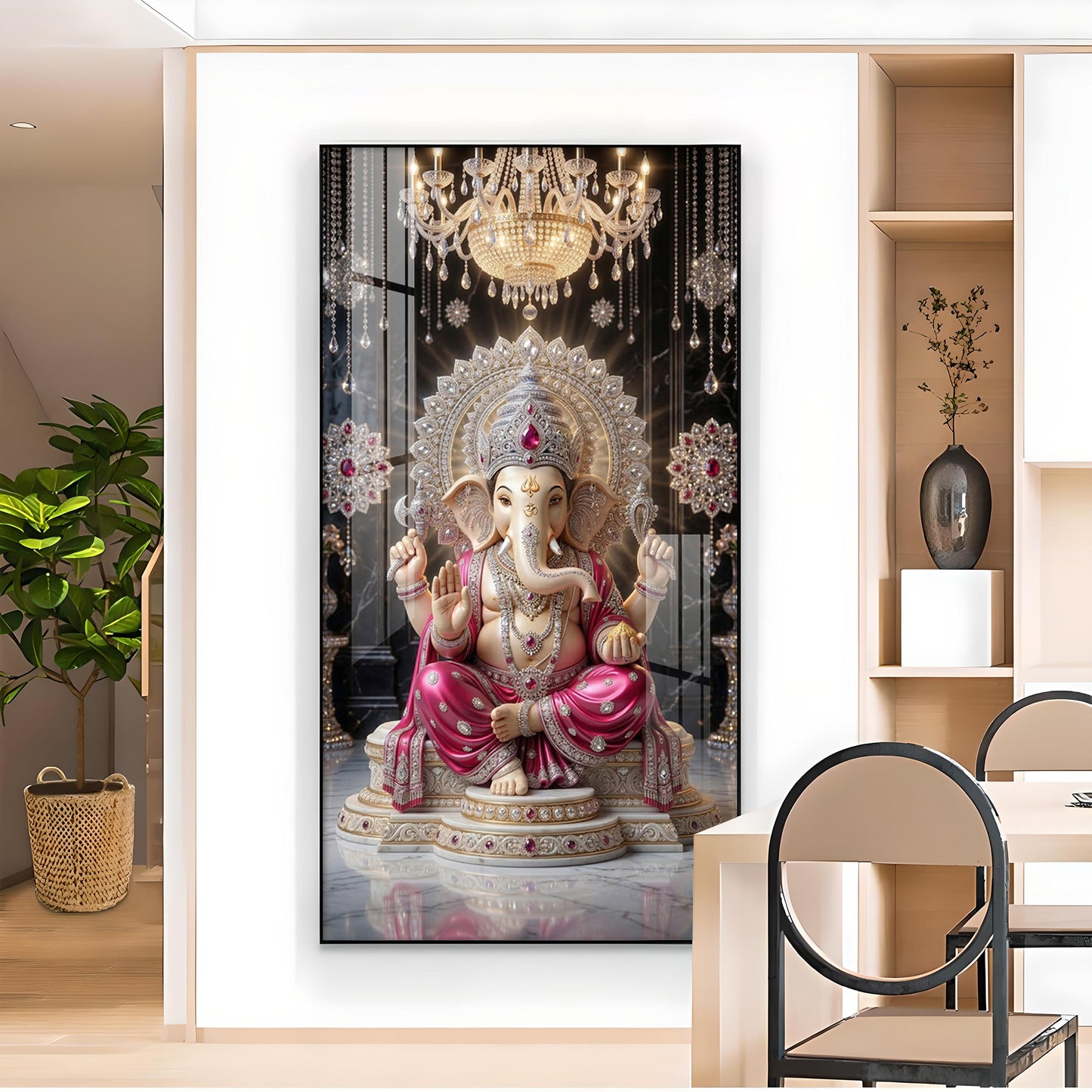 Lord Ganpati Bappa Glass Finish Vertical Wall Art