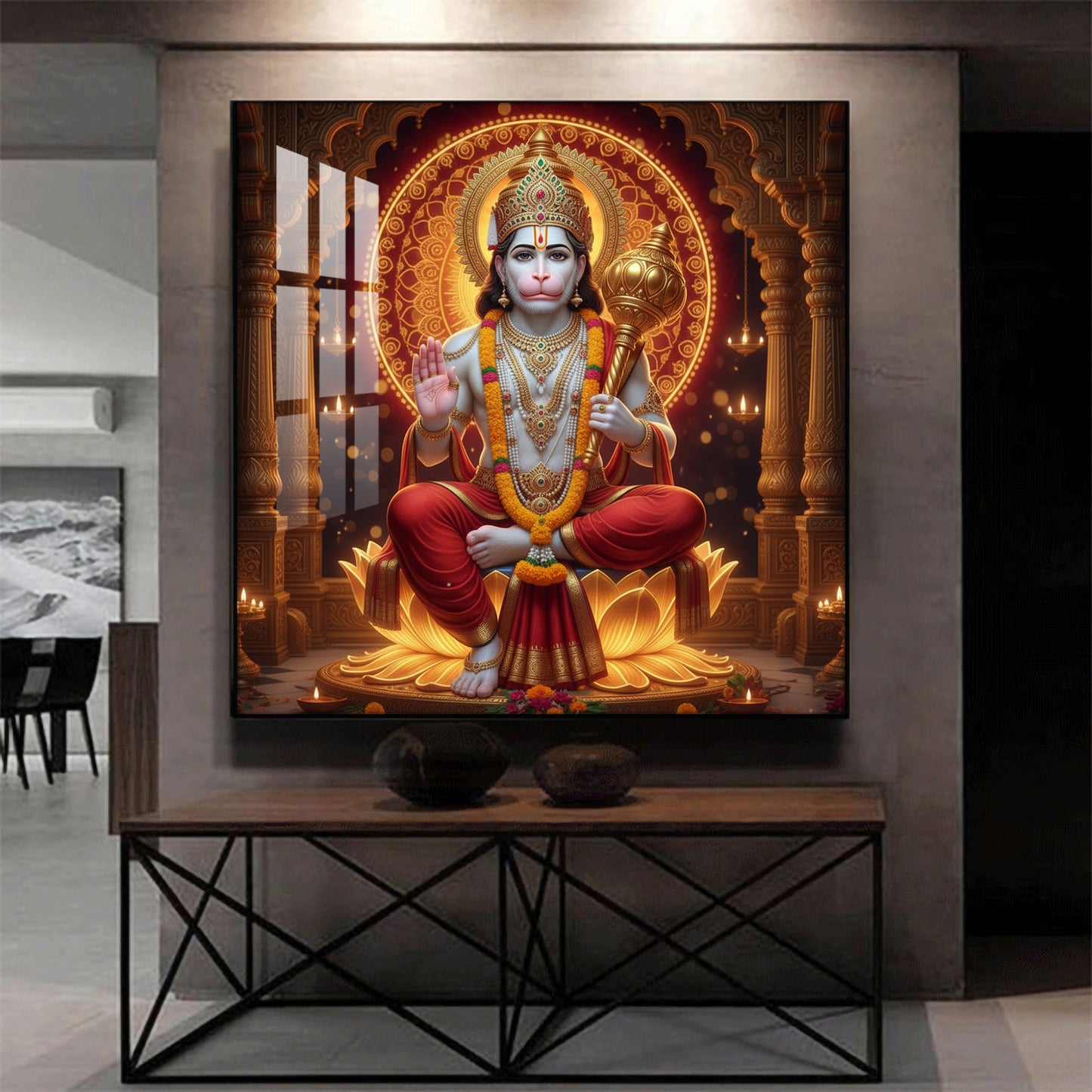 Ram Bhakt Hanuman Glass Finish Square Wall Art