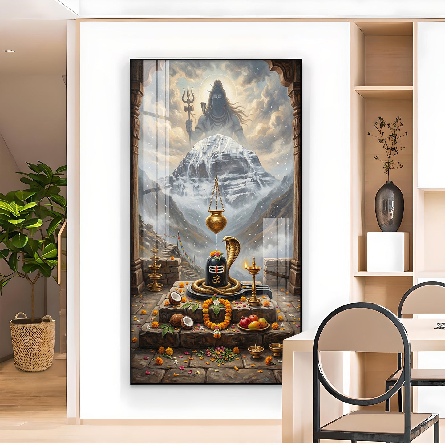 Lord Shiva Shivlingam Glass Finish Vertical Wall Art