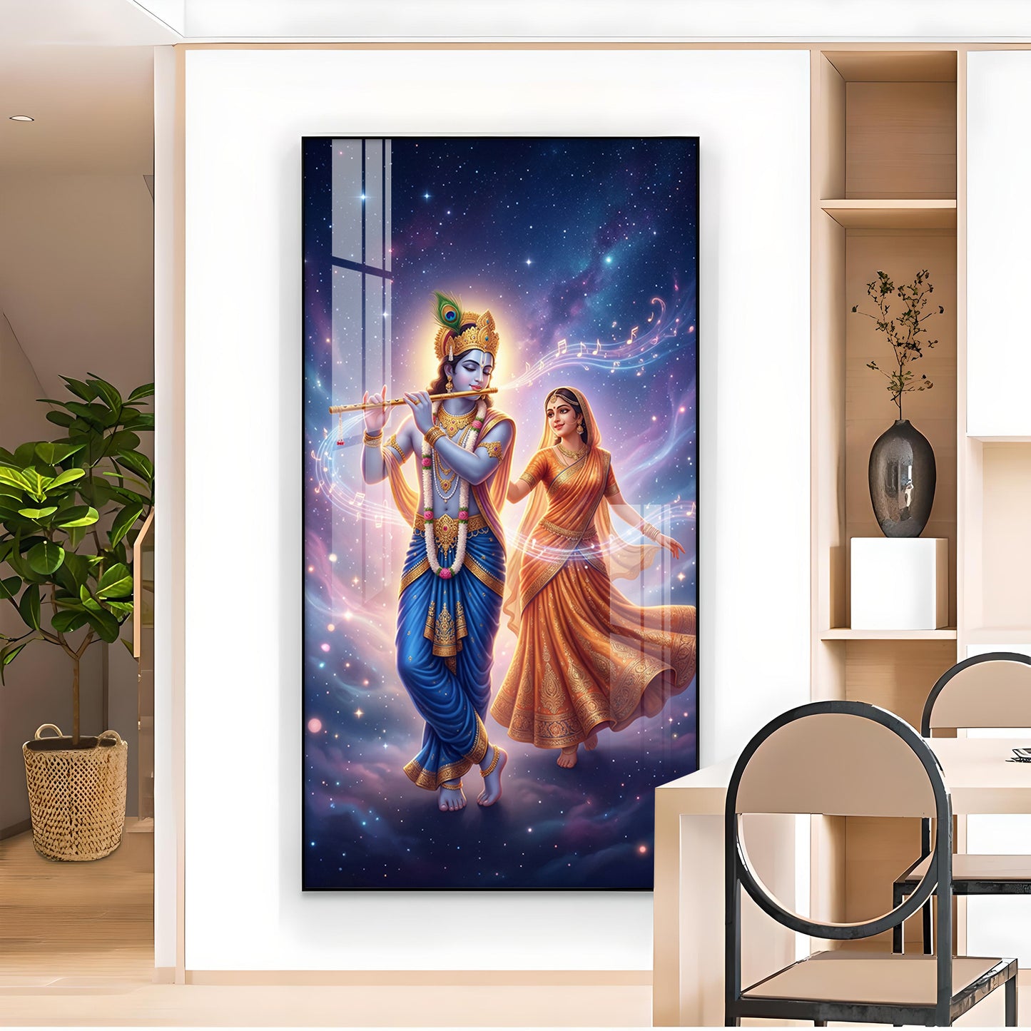 Radha Krishna Divine Glass Finish Vertical Wall Art