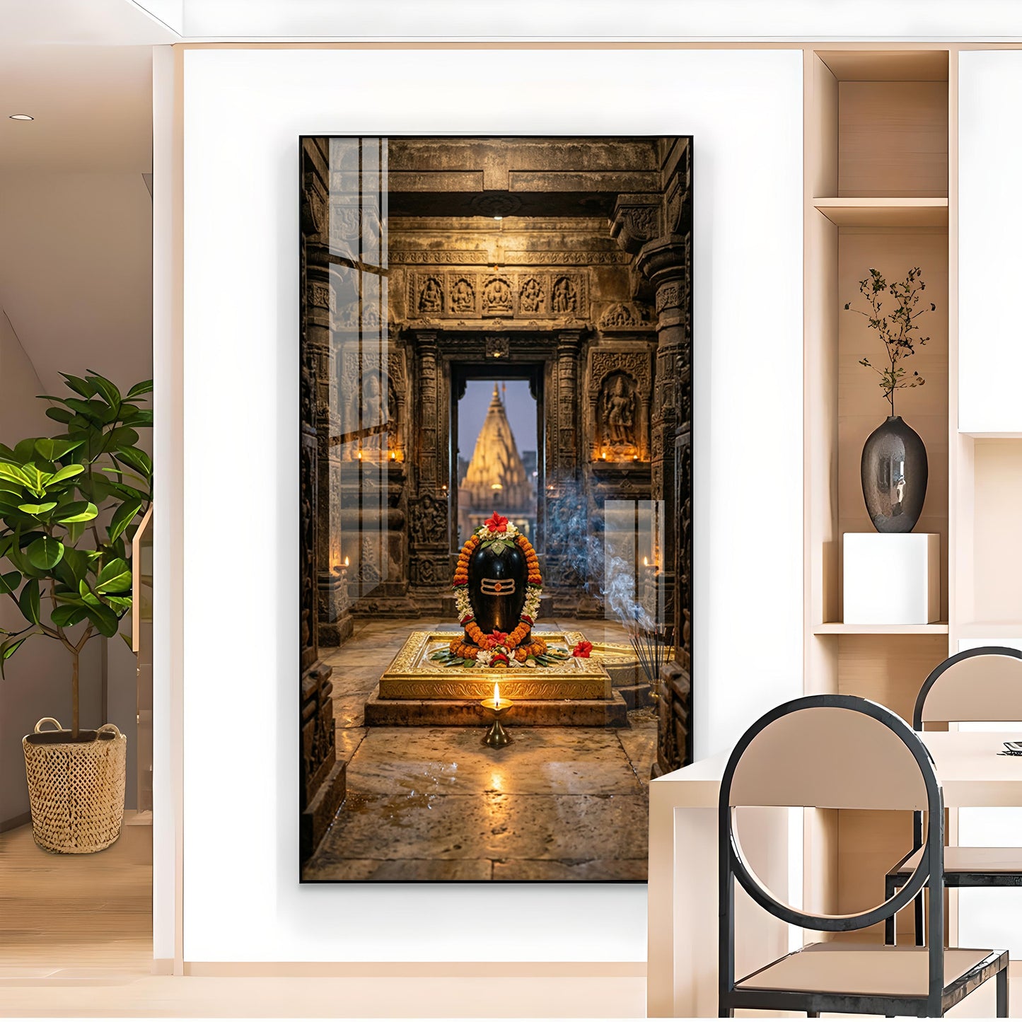 Divine Shiva Lingam Glass Finish Vertical Wall Art