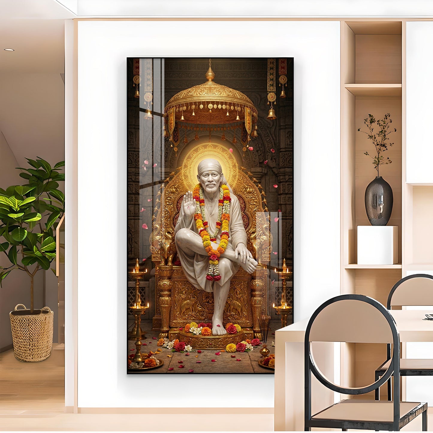 Sai Baba Darbar Glass Finish Vertical Wall Art