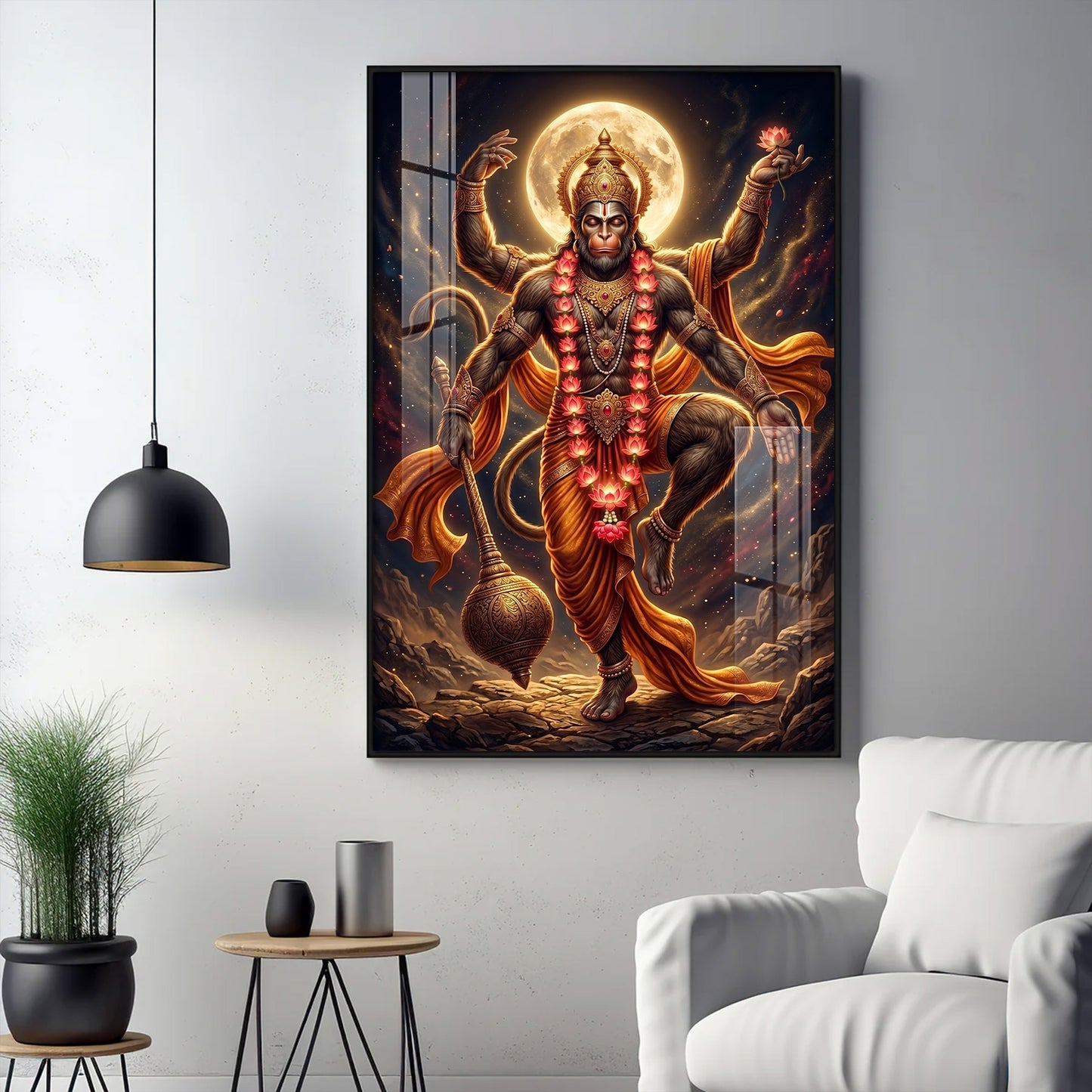 Divine Lord Hanuman Ji Glass Finish Vertical Wall Art