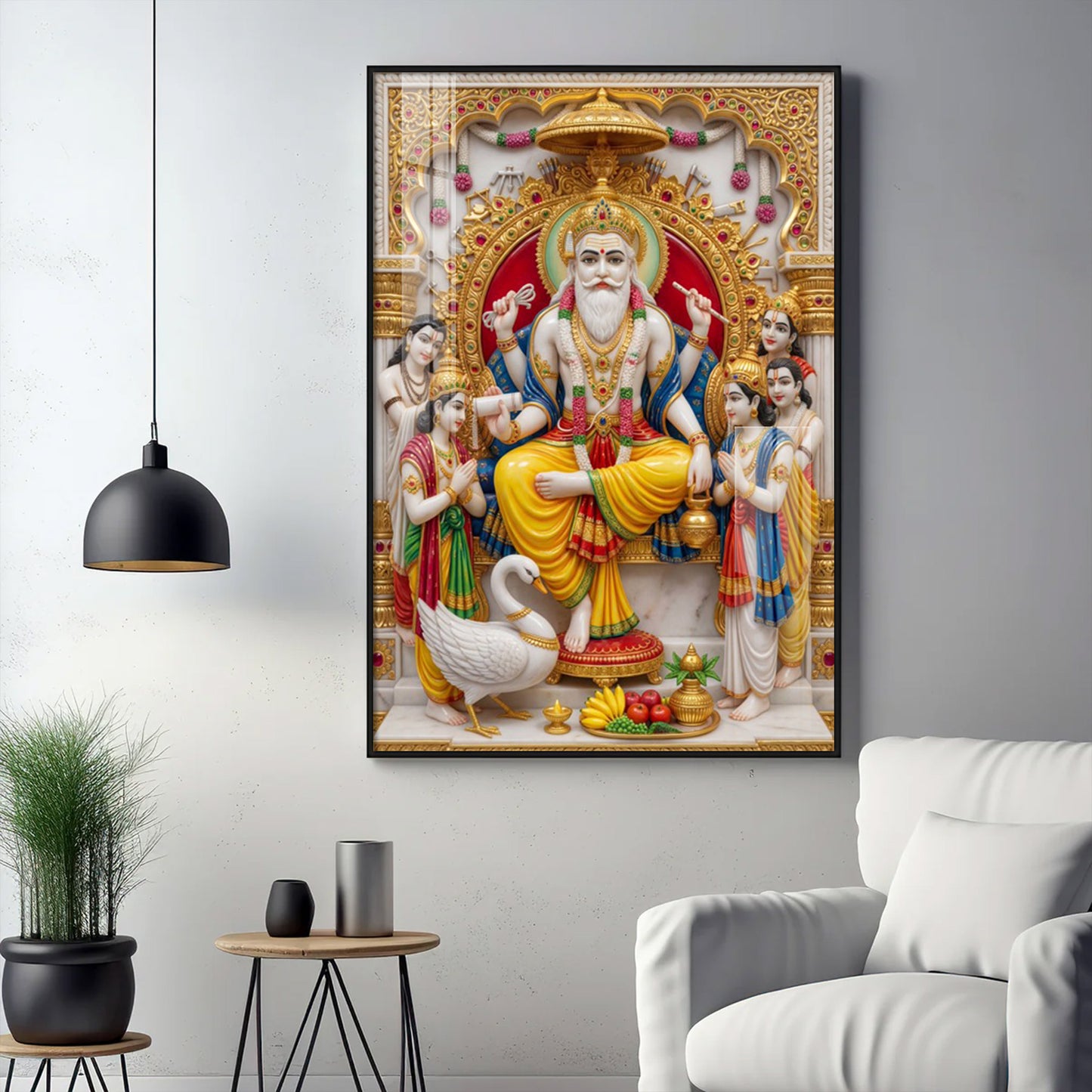 Lord Shree Vishwakarma Ji Glass Finish Vertical Wall Art