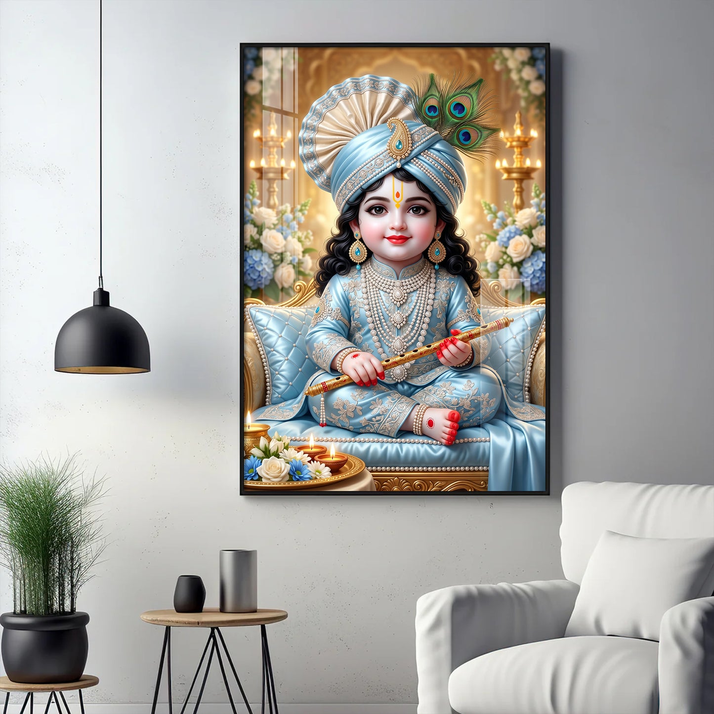 Lord Bal Gopal Glass Finish Vertical Wall Art