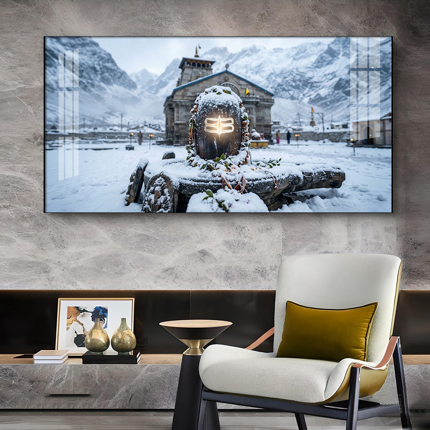 Bhole Baba In Kedarnath Glass Finish Horizontal Wall Art