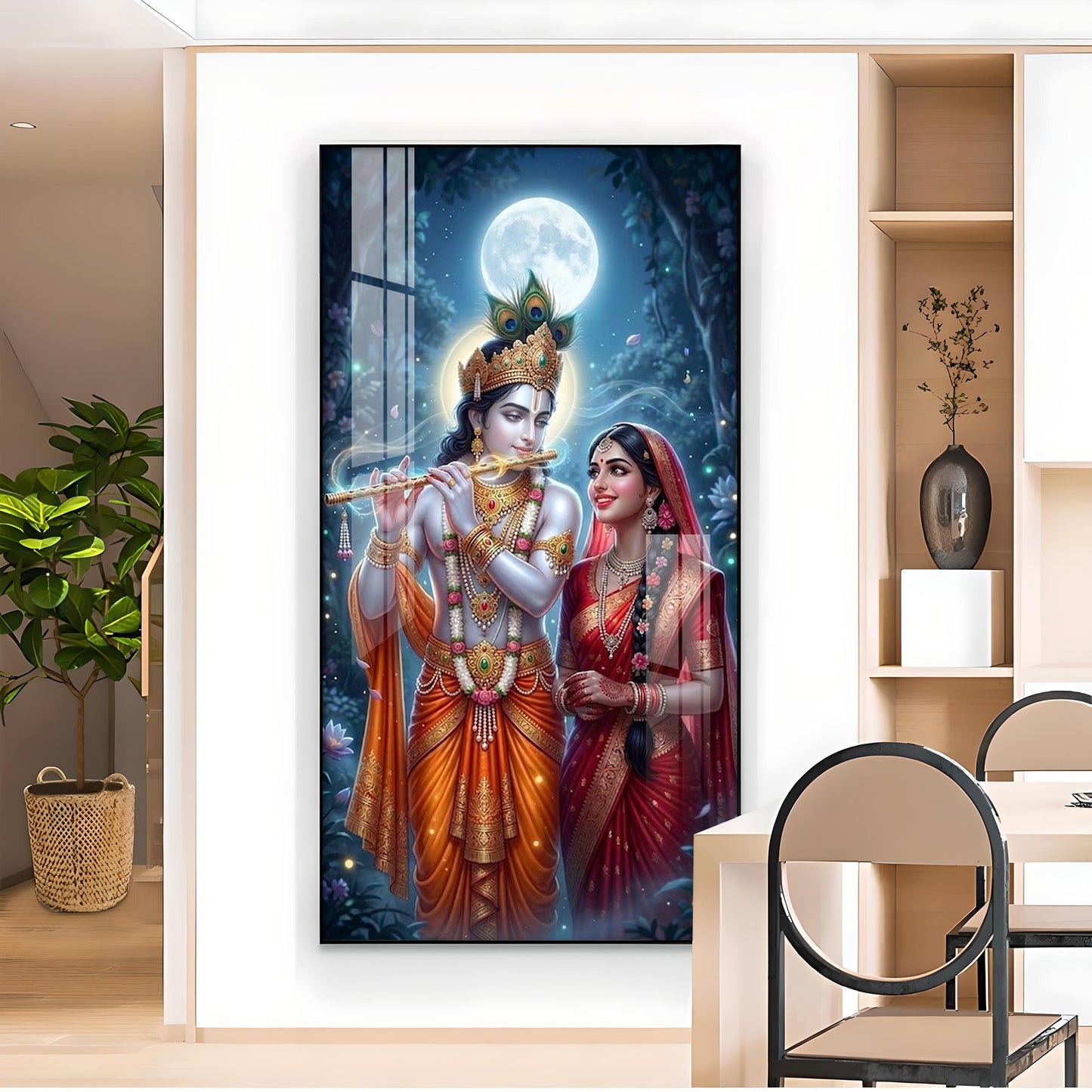 Divine Shree Radha Krishna Ji Glass Finish Vertical Wall Art