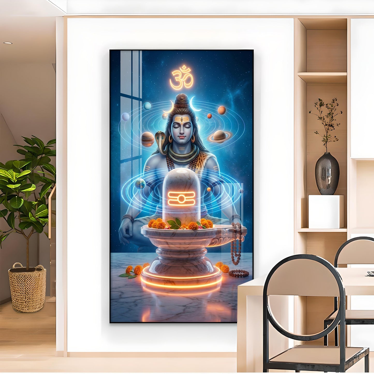 Meditating Lord Shiv Ji Glass Finish Vertical Wall Art