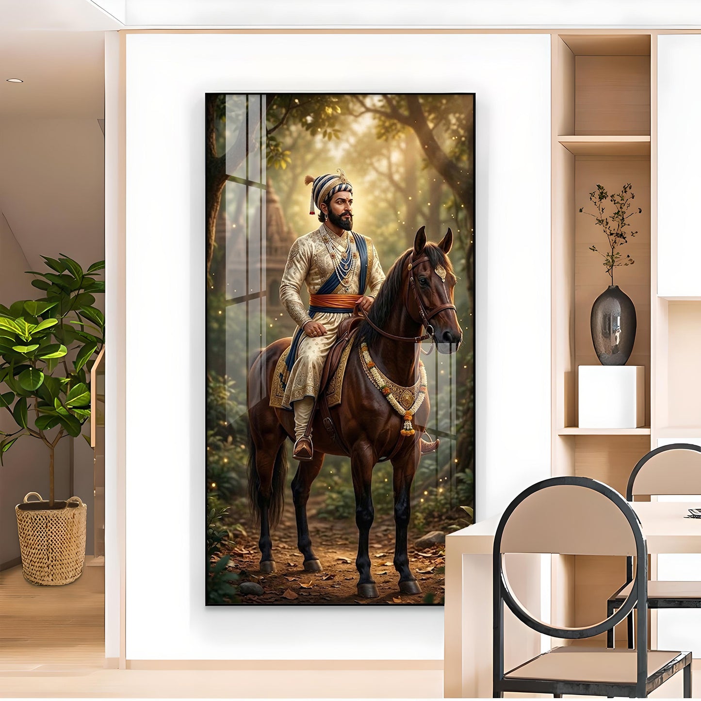 Maratha Shivaji Maharaj Glass Finish Vertical Wall Art