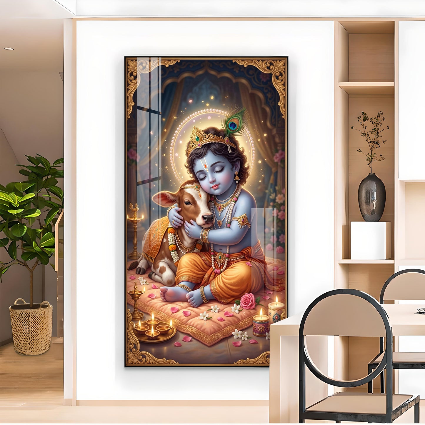 Little Kanha With Calf Glass Finish Vertical Wall Art