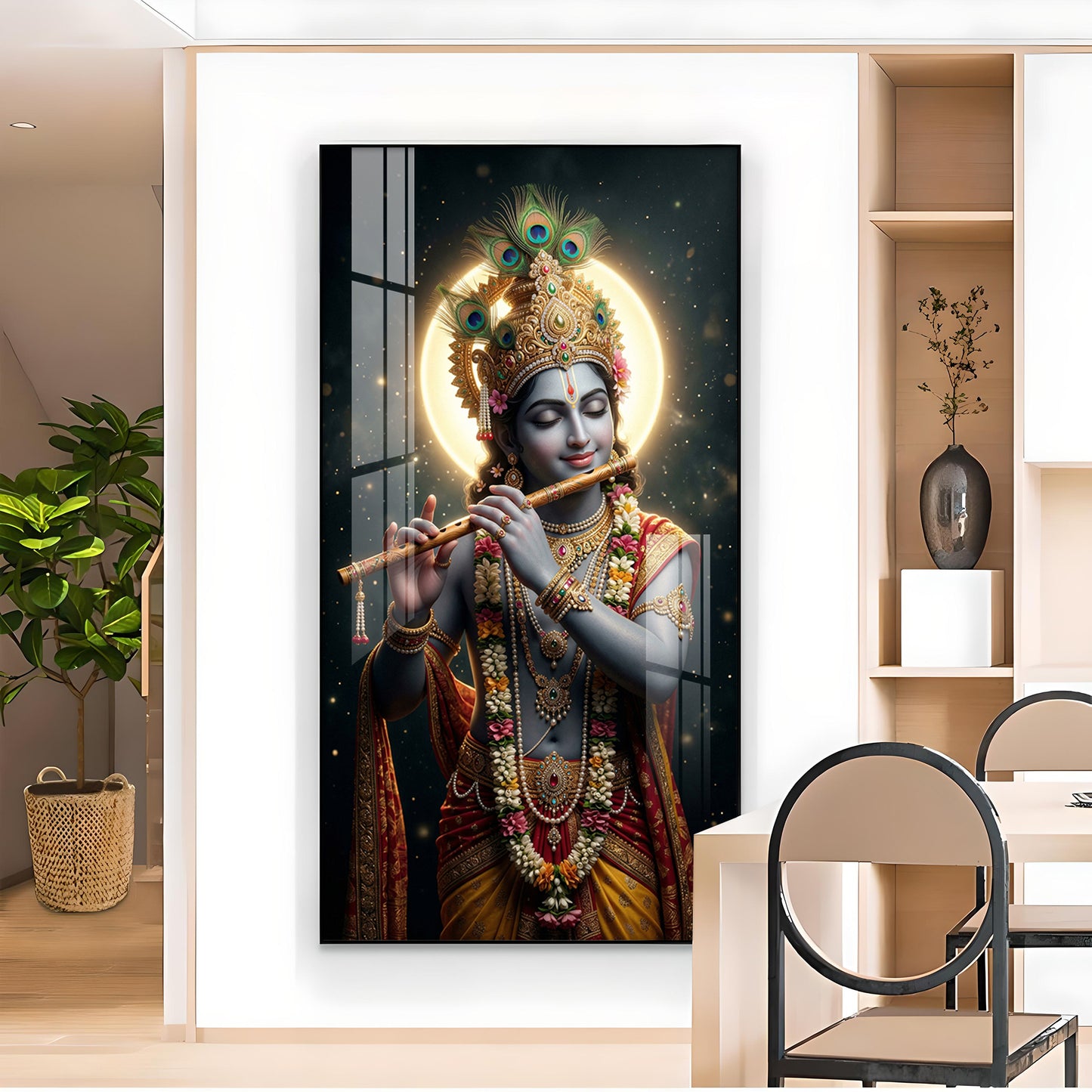 Divine Hare Krishna Glass Finish Vertical Wall Art
