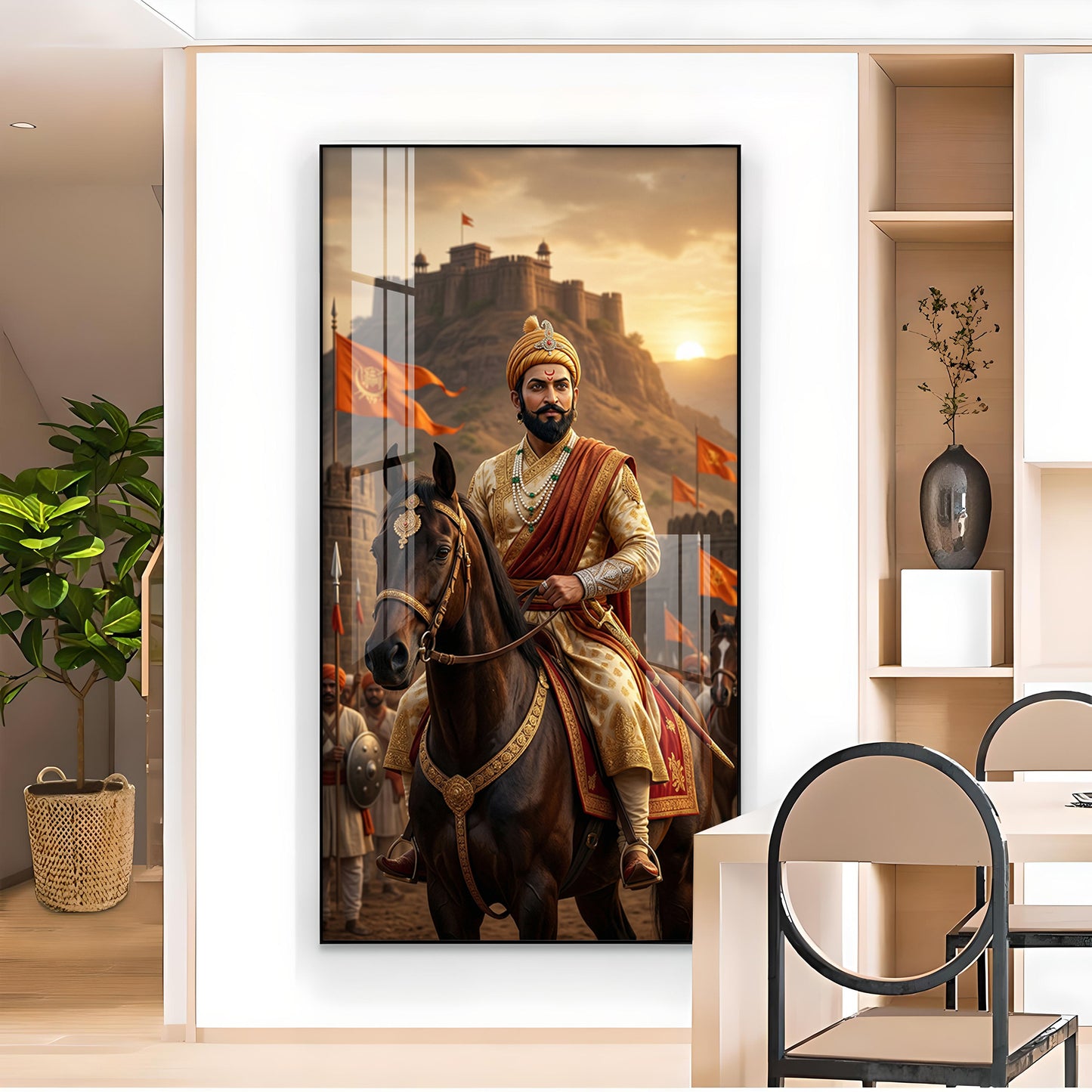 Victorious Chhatrapati Shivaji Maharaj Glass Finish Vertical Wall Art
