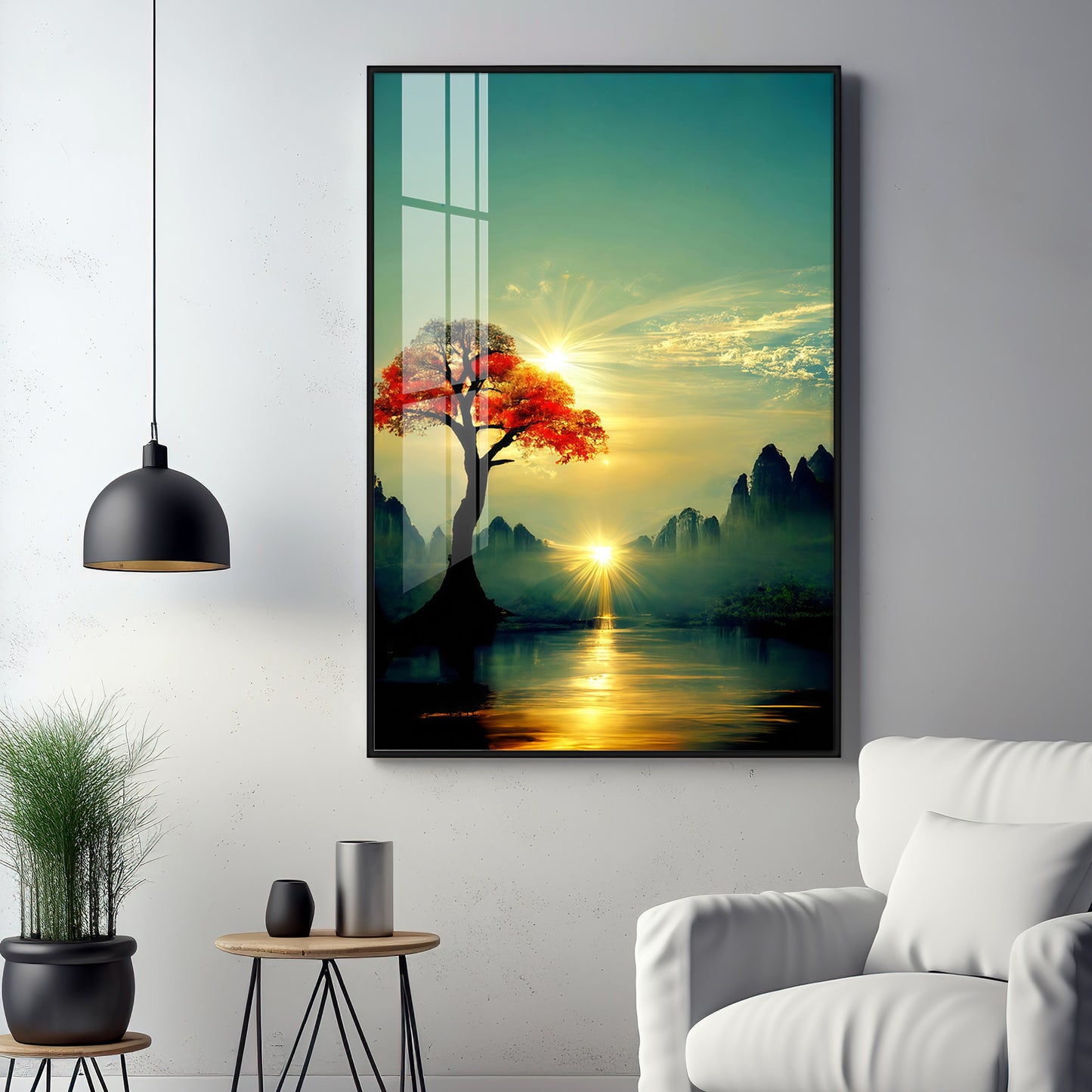 Golden Vista Glass Finish Vertical Wall Art