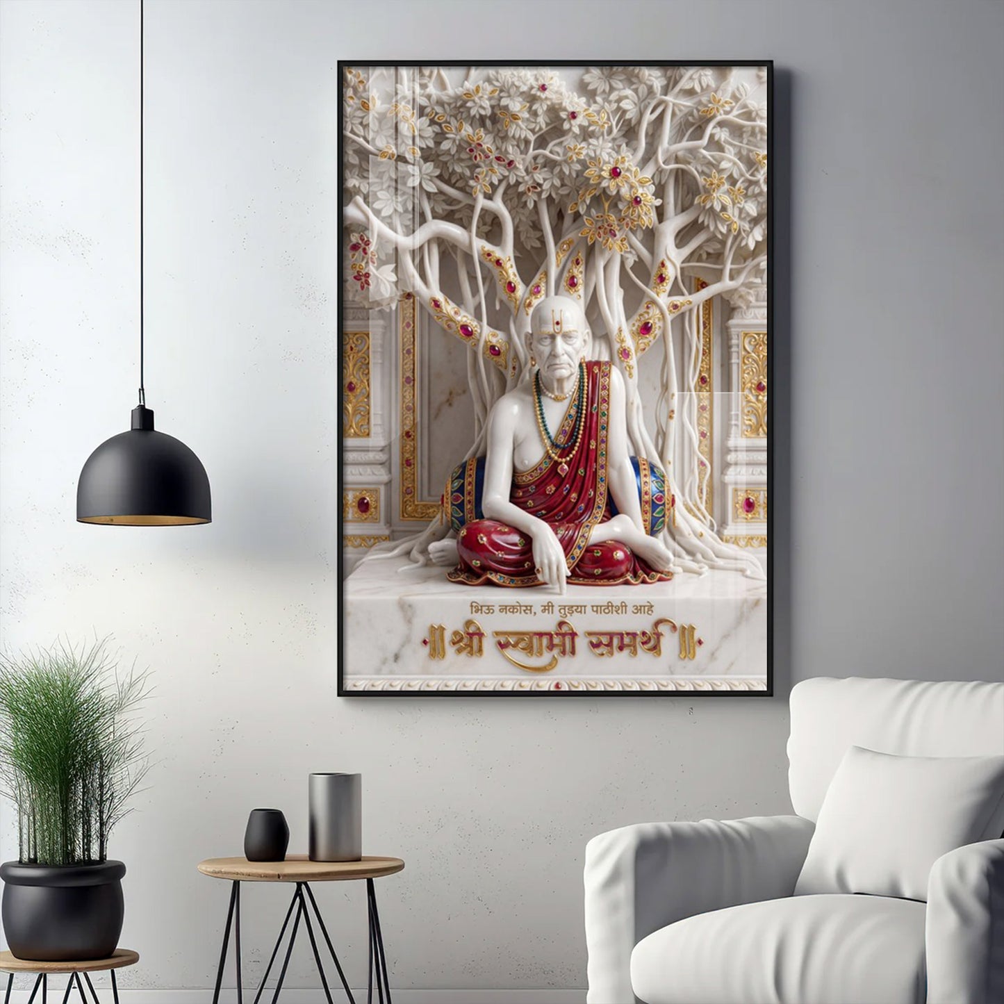 Hindu Saint Shree Swami Samarth Glass Finish Vertical Wall Art