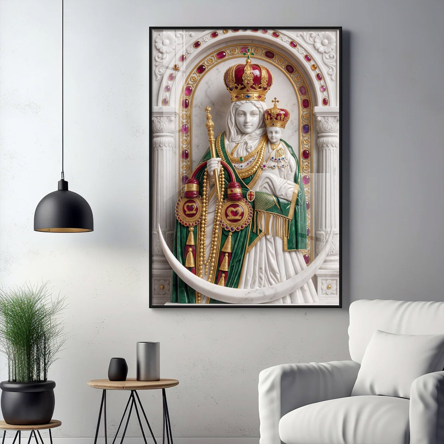 Velankanni Mother Mary Glass Finish Vertical Wall Art