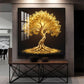 Golden Kalpavriksha Glass Finish Square Wall Art