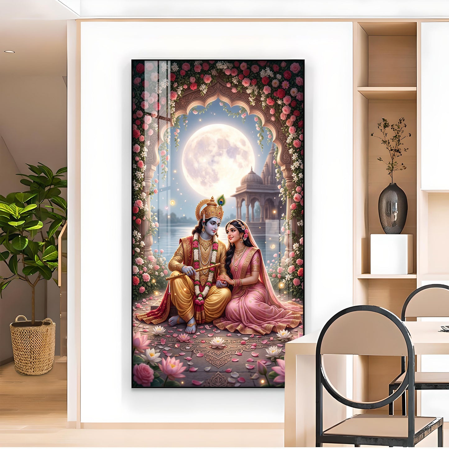Religious Shri Radhe Krishna Glass Finish Vertical Wall Art