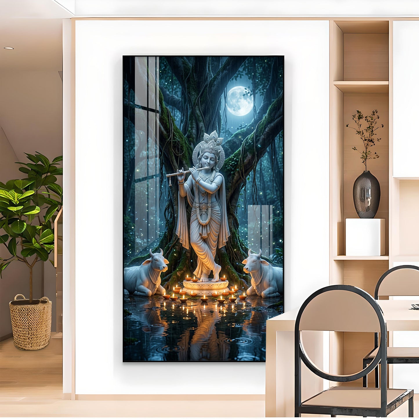 God Shree Krishna Glass Finish Vertical Wall Art