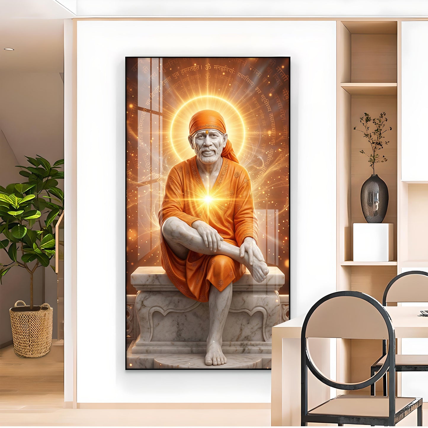Sai Baba's Grace Glass Finish Vertical Wall Art