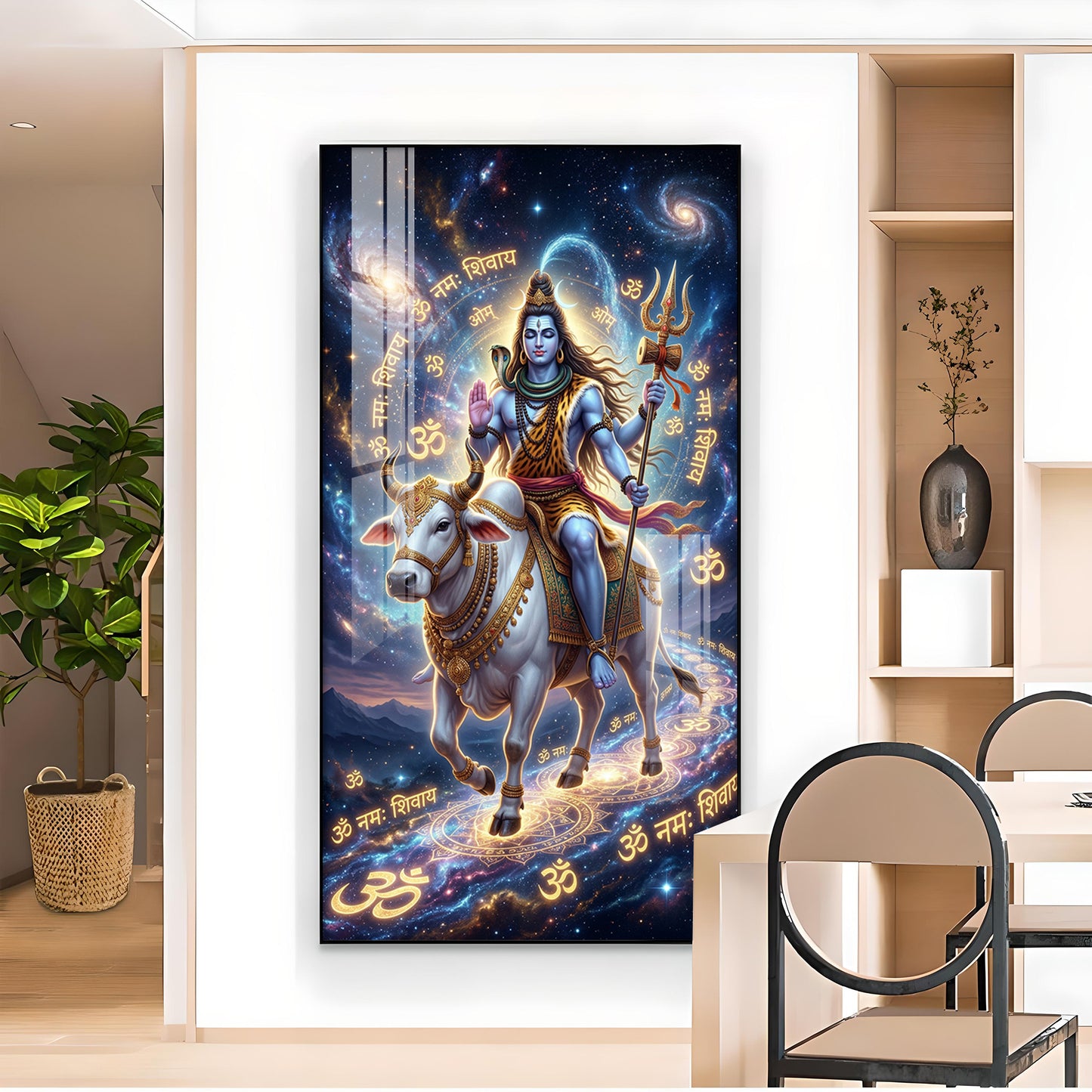 Lord Shiva With Nandi Glass Finish Vertical Wall Art