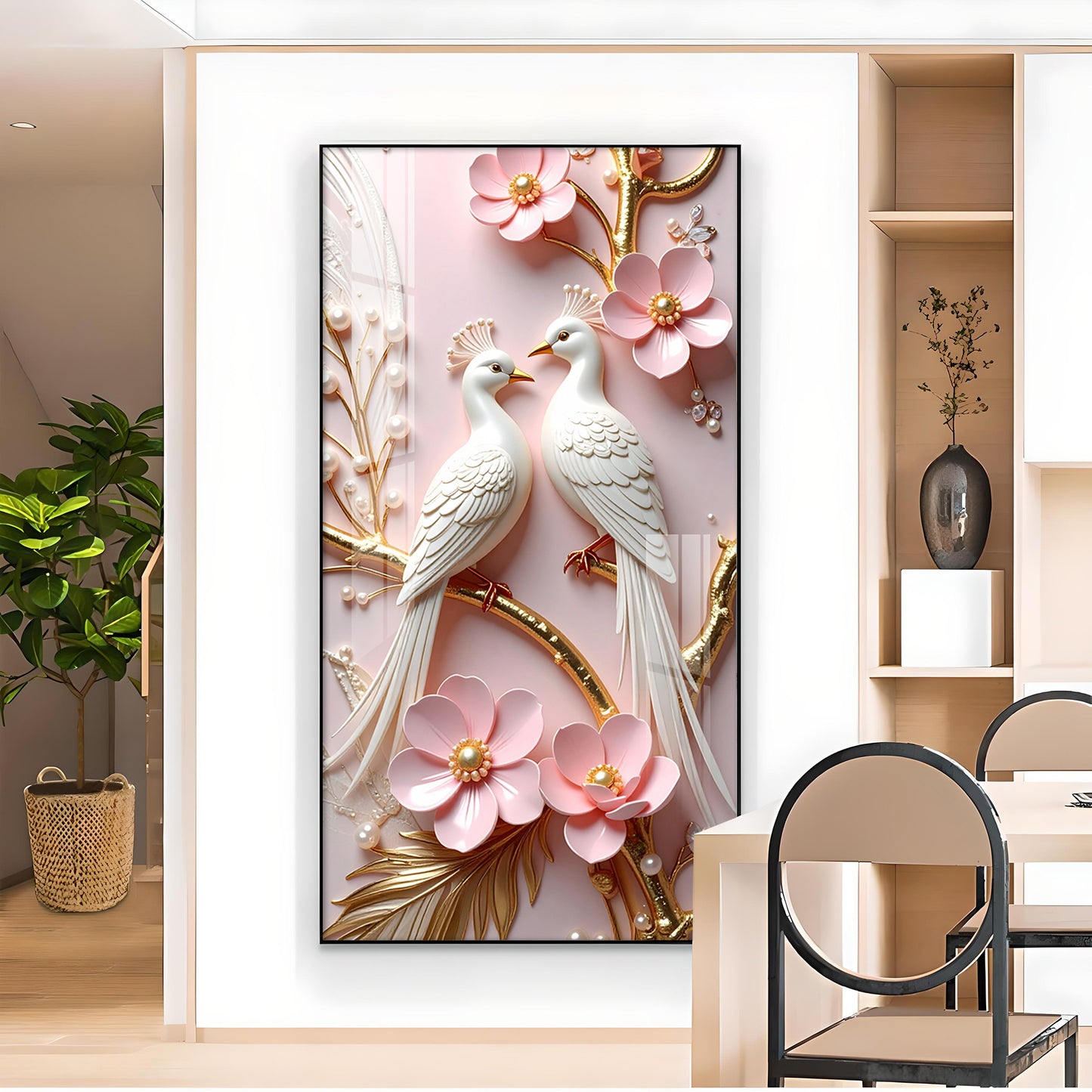 Pink Paradise Pair Glass Finish Vertical Wall Art