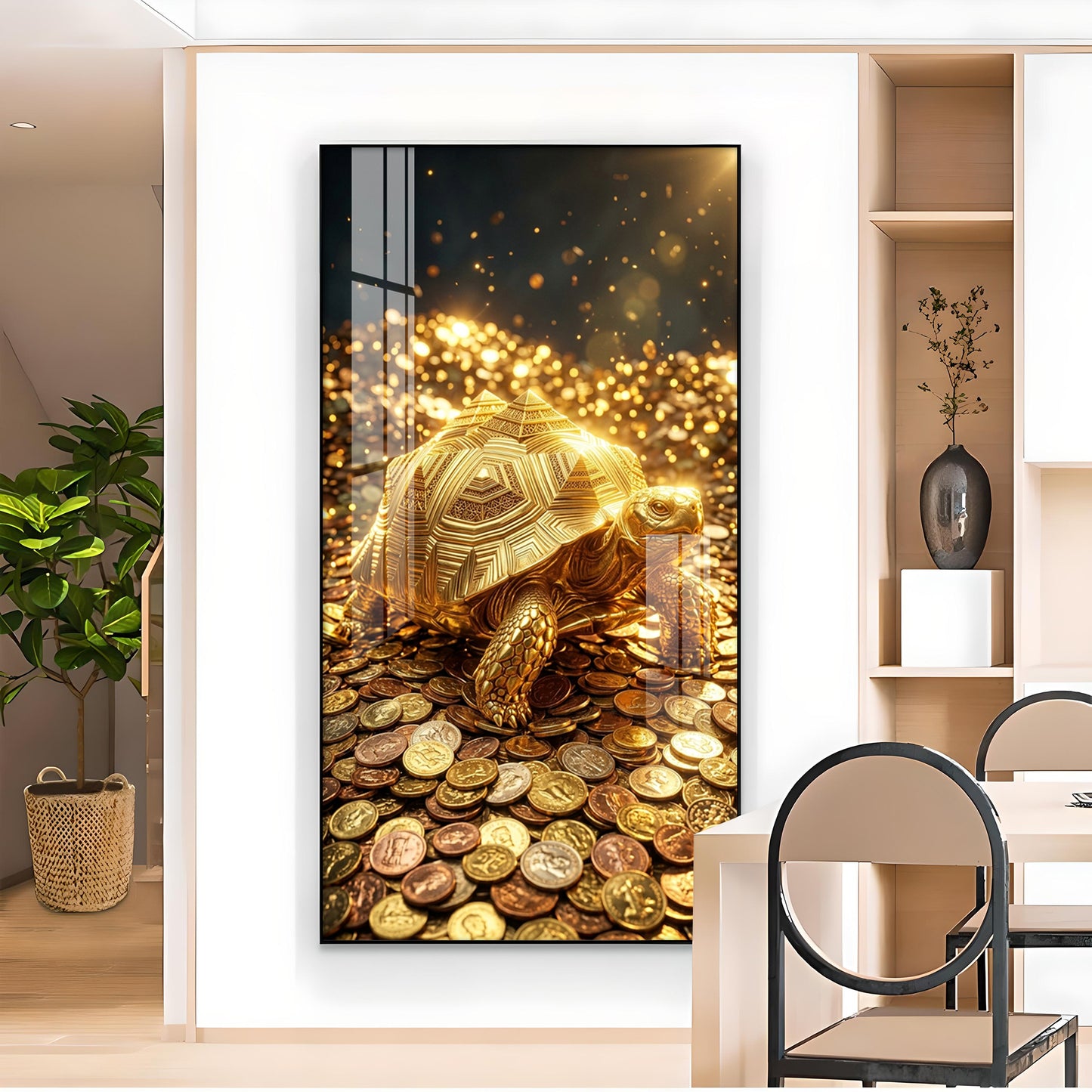 Lucky Turtle Glass Finish Vertical Wall Art