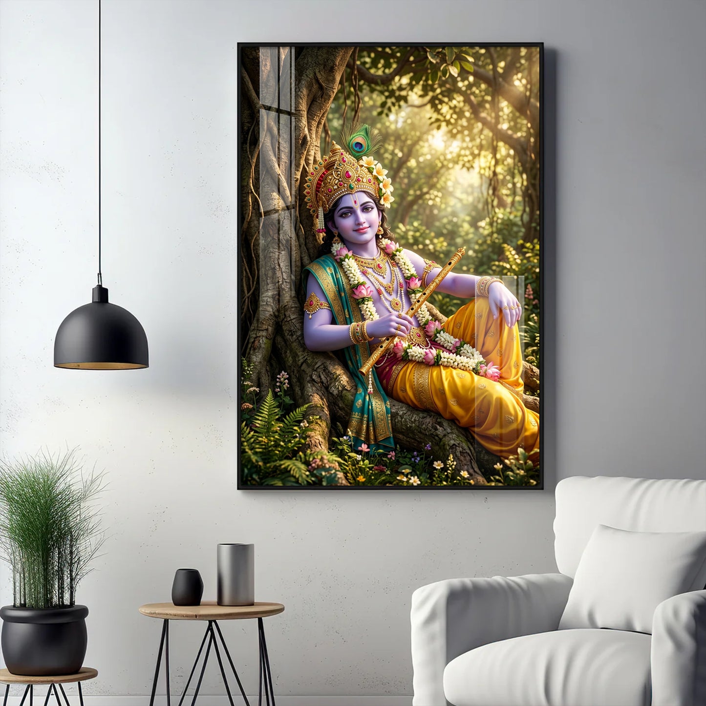 Shree Krishna Ji Glass Finish Vertical Wall Art