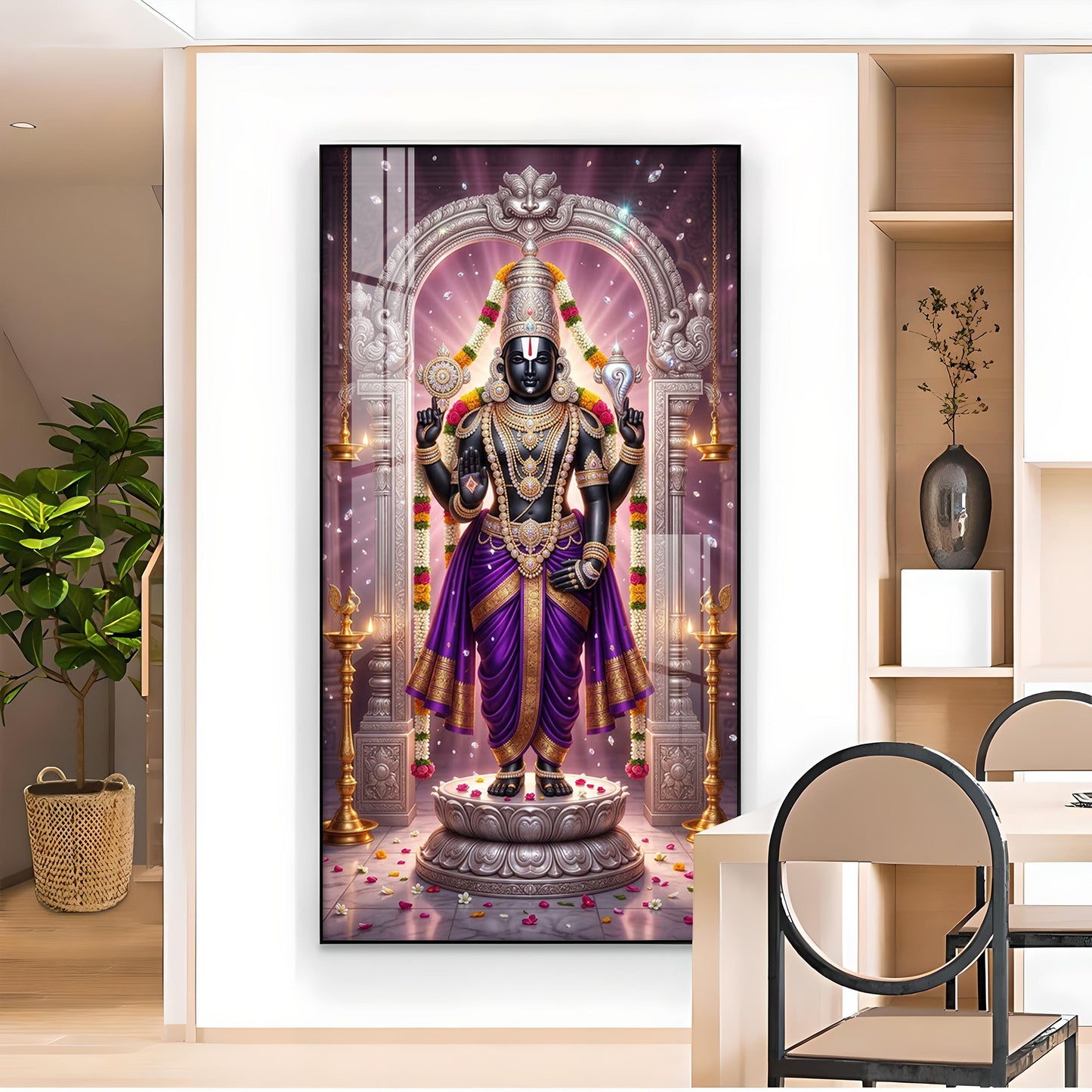 Om Namo Venkateswara Glass Finish Vertical Wall Art