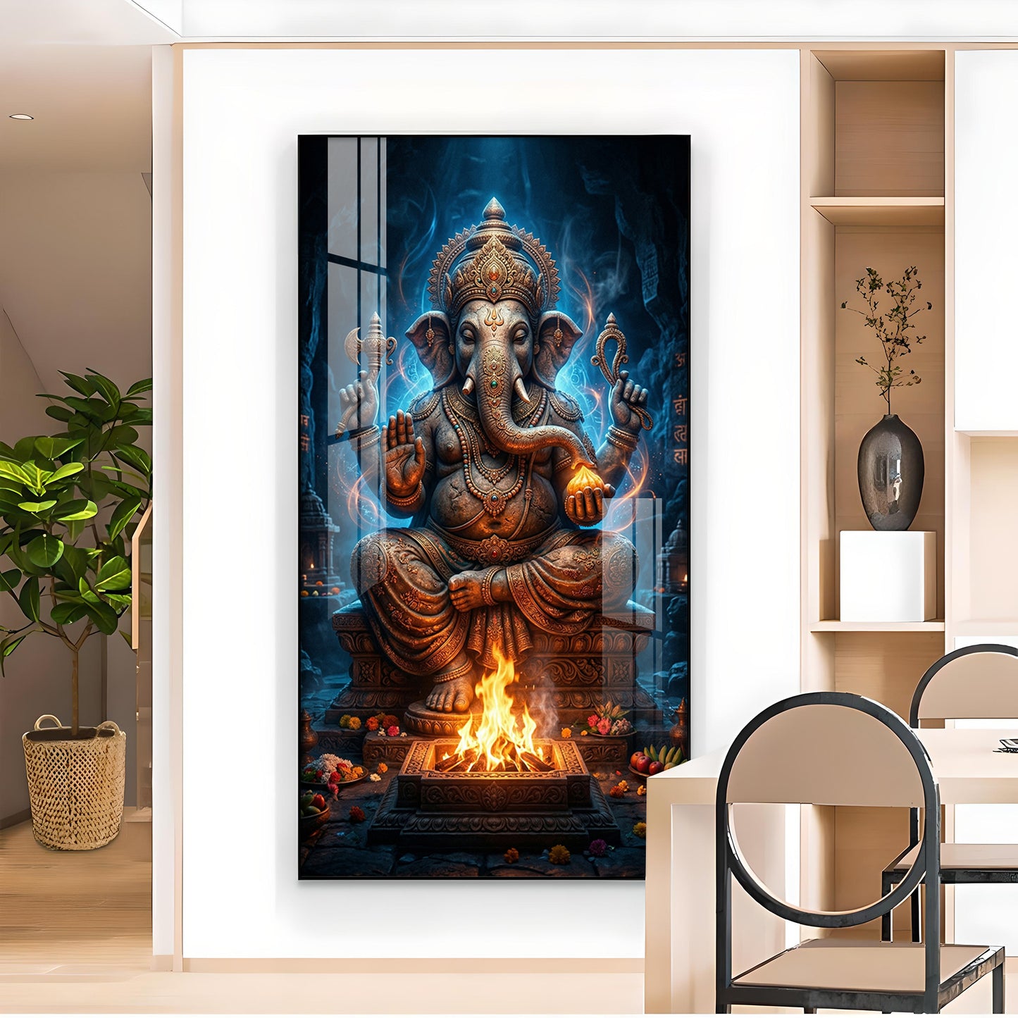 Divine Shree Ganesh Ji Glass Finish Vertical Wall Art