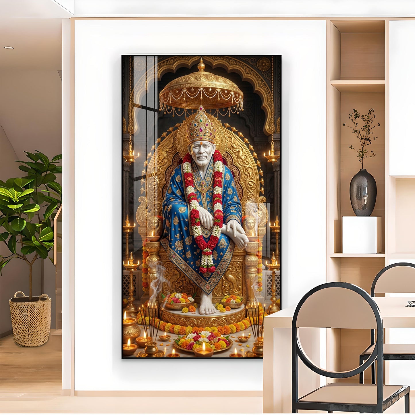 Shridi Sai Baba Glass Finish Vertical Wall Art
